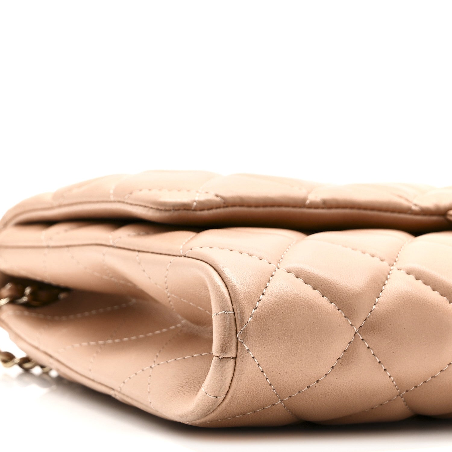 Lambskin Quilted Clutch with Chain Flap Beige Fonce