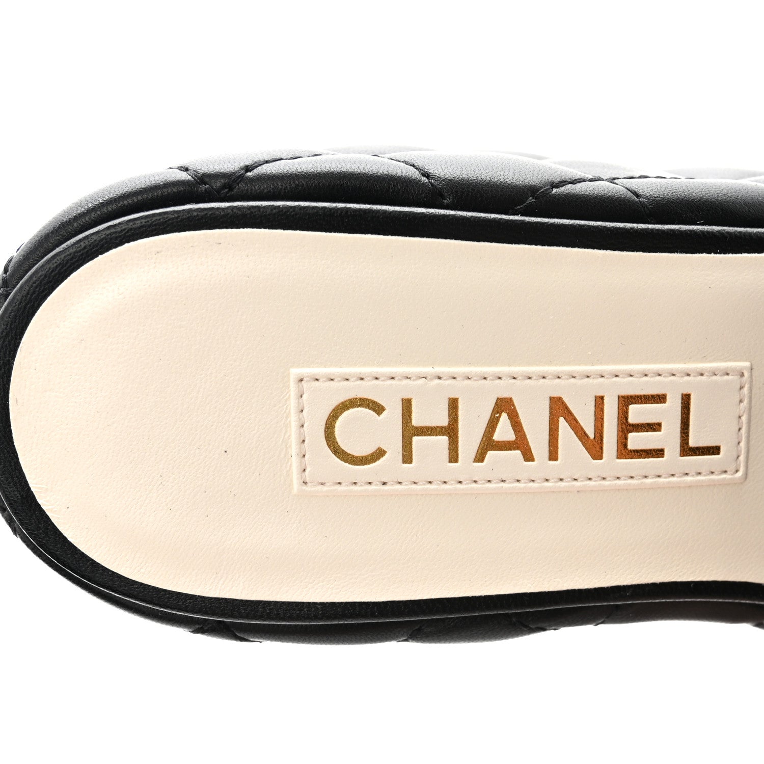 Lambskin Quilted Camelia CC Wedge Sandal Mules 38.5 Black