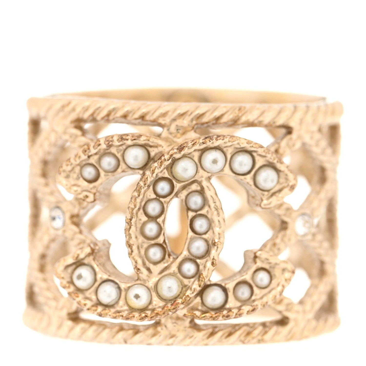 Pearl Chain CC Ring 56 7.5 Gold