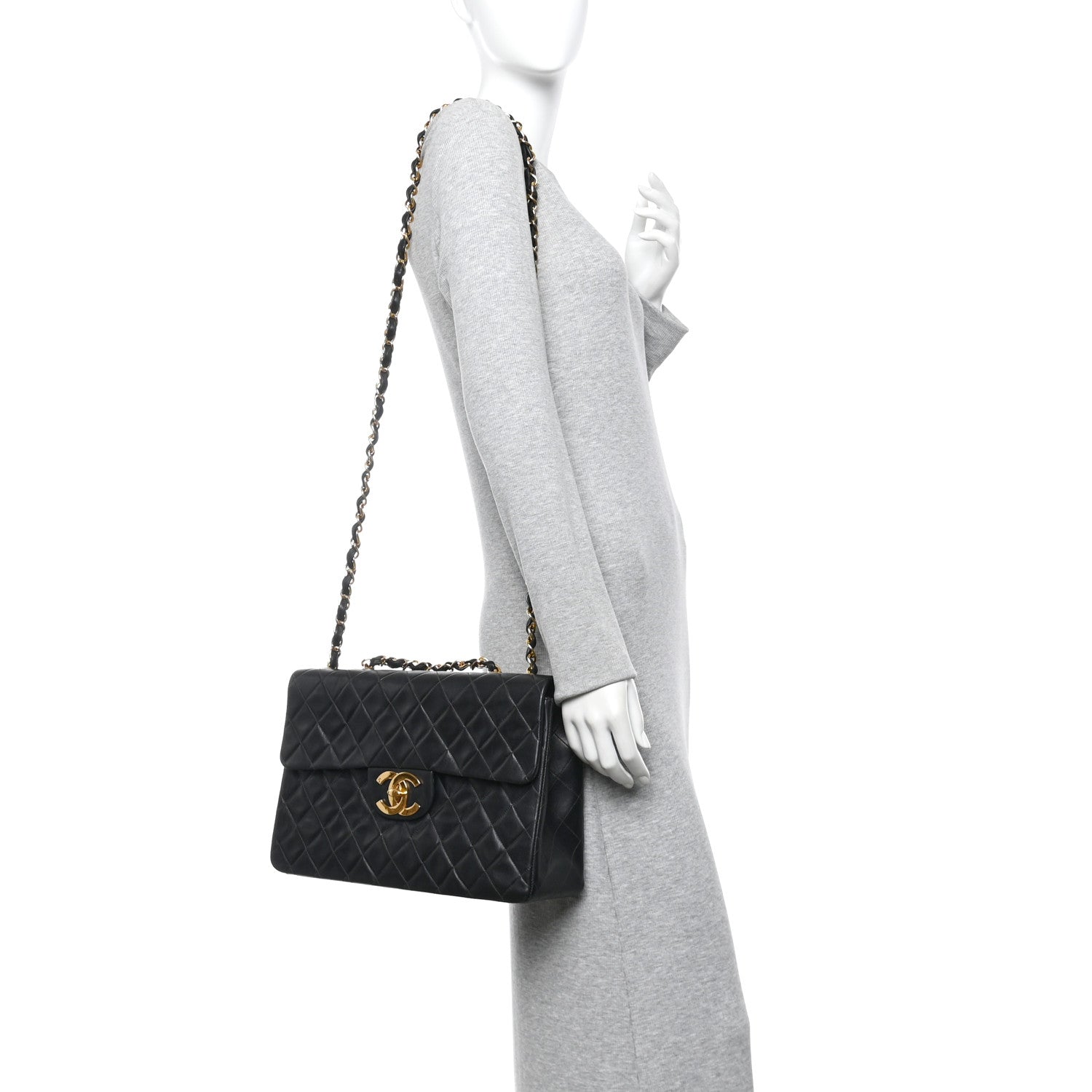 Lambskin Quilted XL Jumbo Single Flap Black
