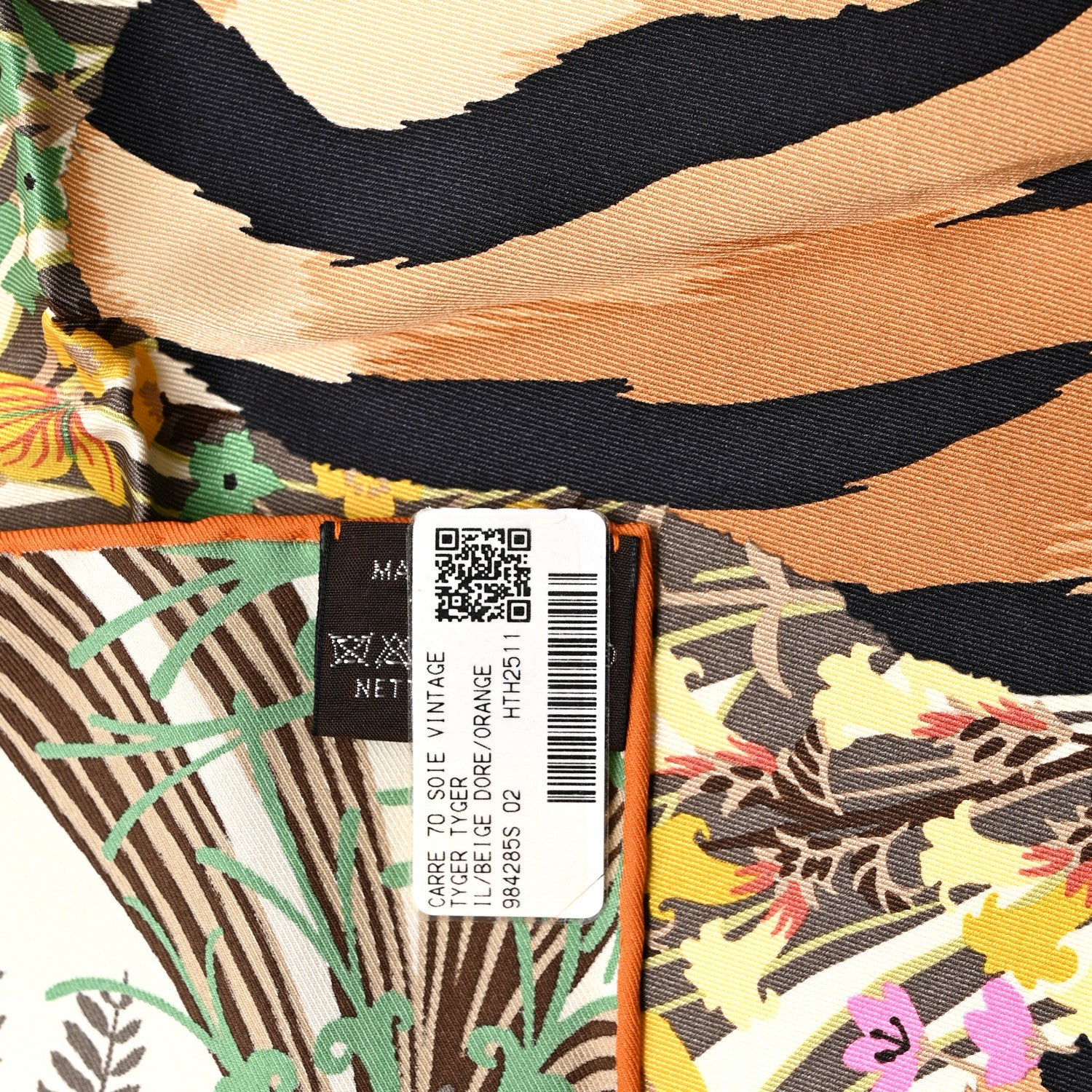 Silk Tyger Tyger Scarf 70 Beige Dore Orange Cuit Vert