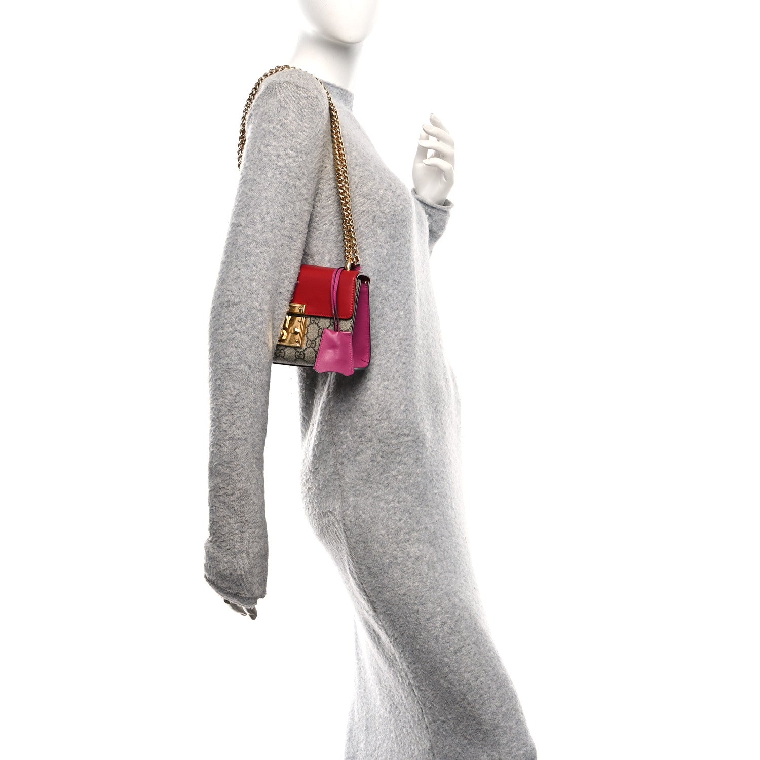 GG Supreme Monogram Calfskin Small Padlock Shoulder Bag Beige Hibiscus Red New Rosette