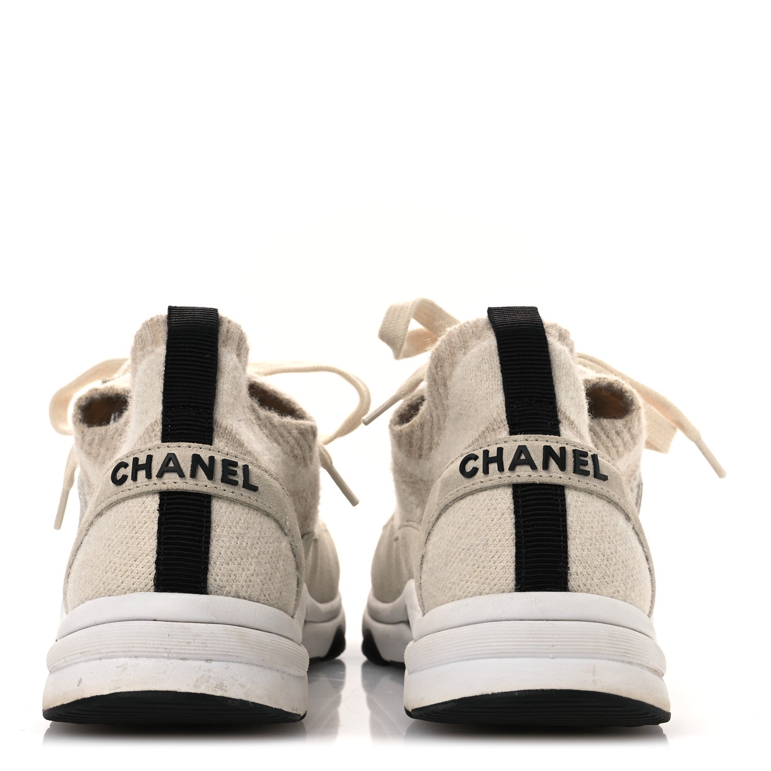 Knit Fabric Suede Calfskin Womens CC Sneakers 38.5 Ivory