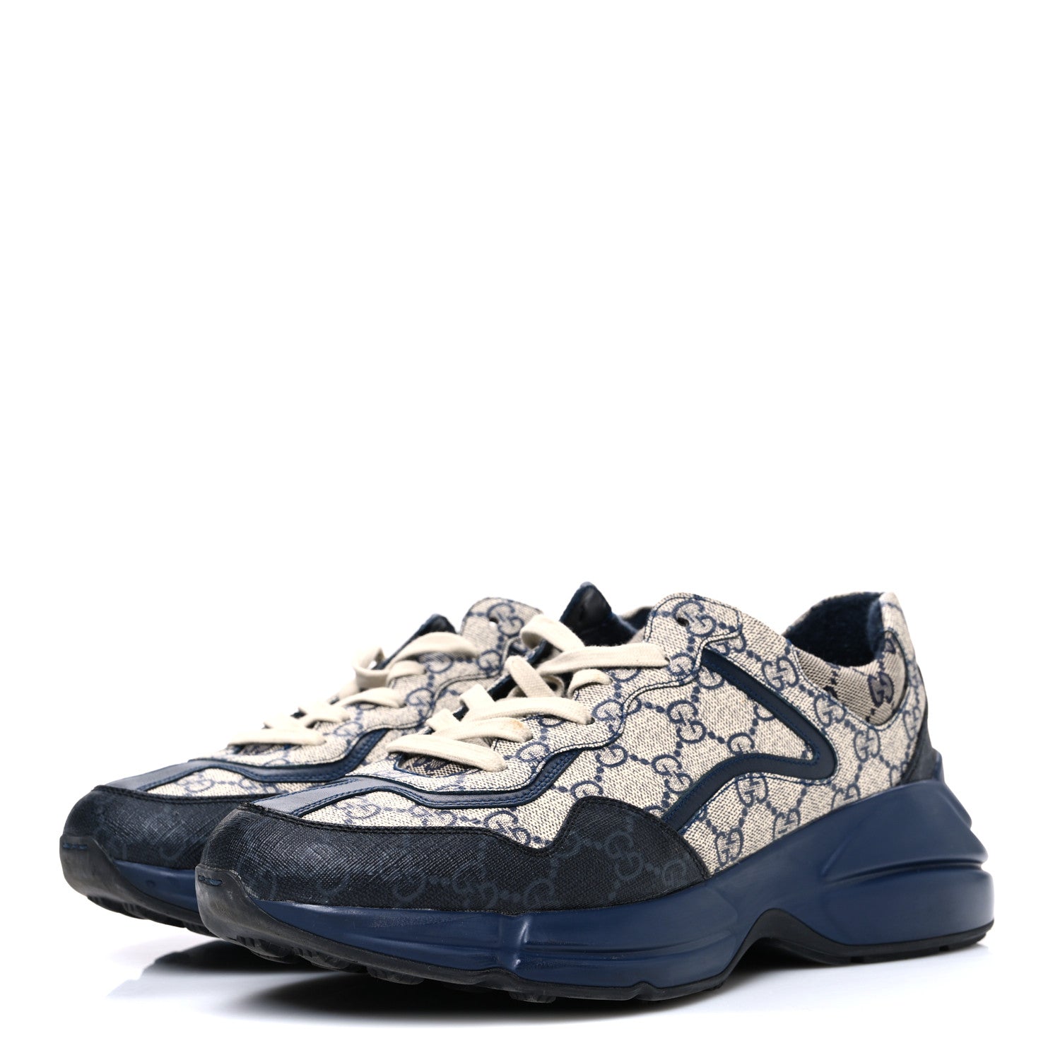 GG Supreme Monogram Mens Rhyton Sneakers 8.5 Beige Black Blue