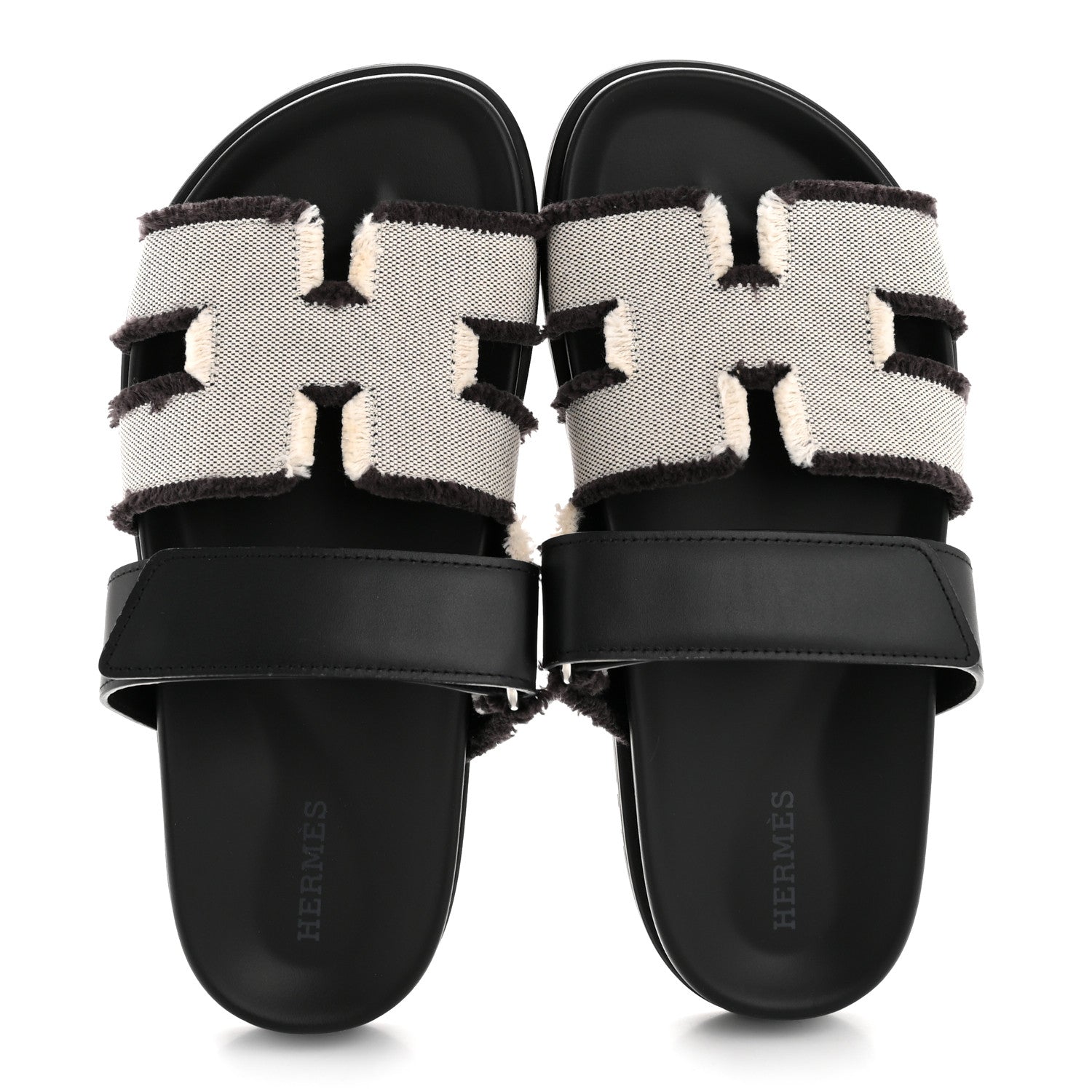 Techno Fringed H Canvas Caflskin Womens Chypre Sandals 36.5 Prunoir Black