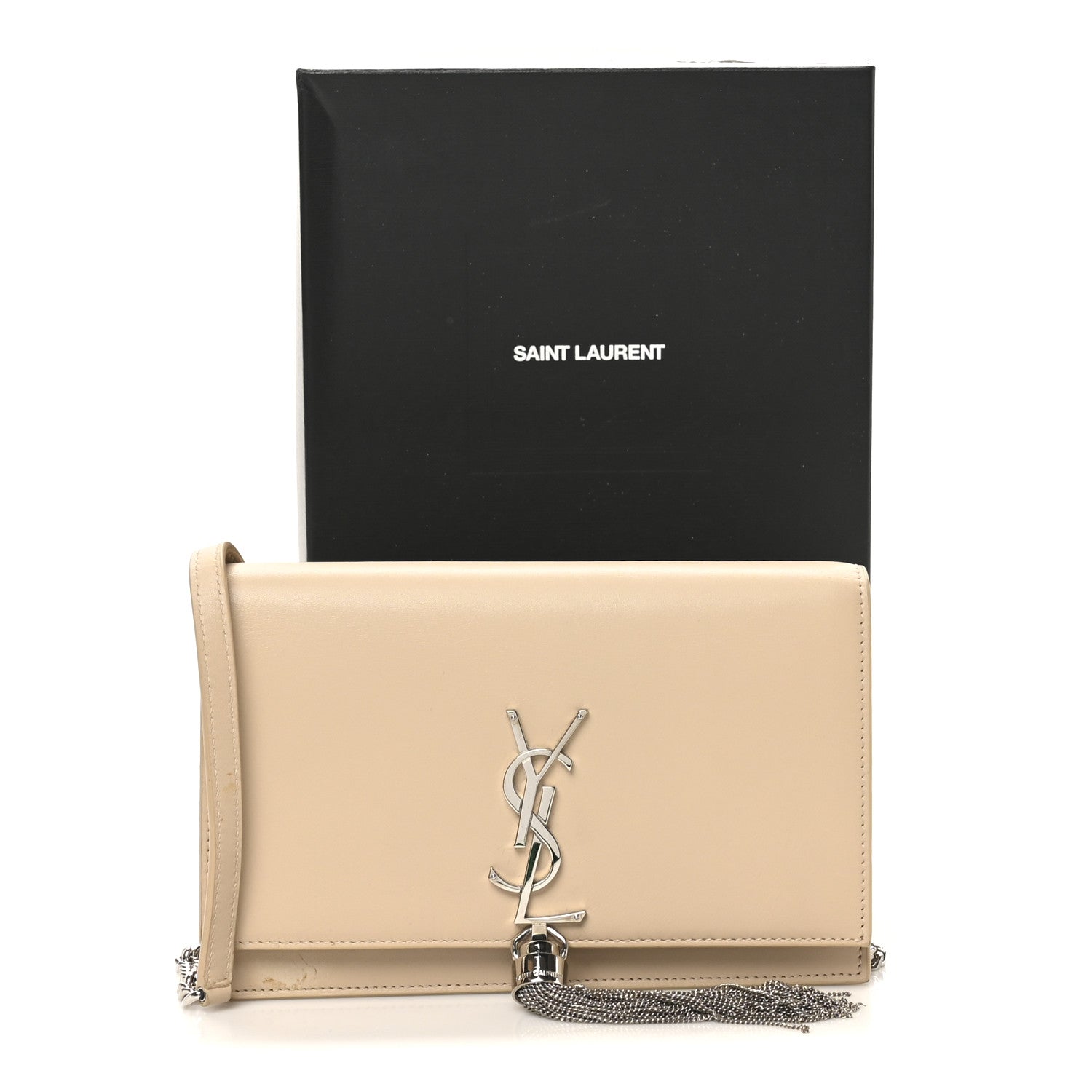 Smooth Calfskin Classic Monogram Kate Tassel Chain Wallet Nude Powder