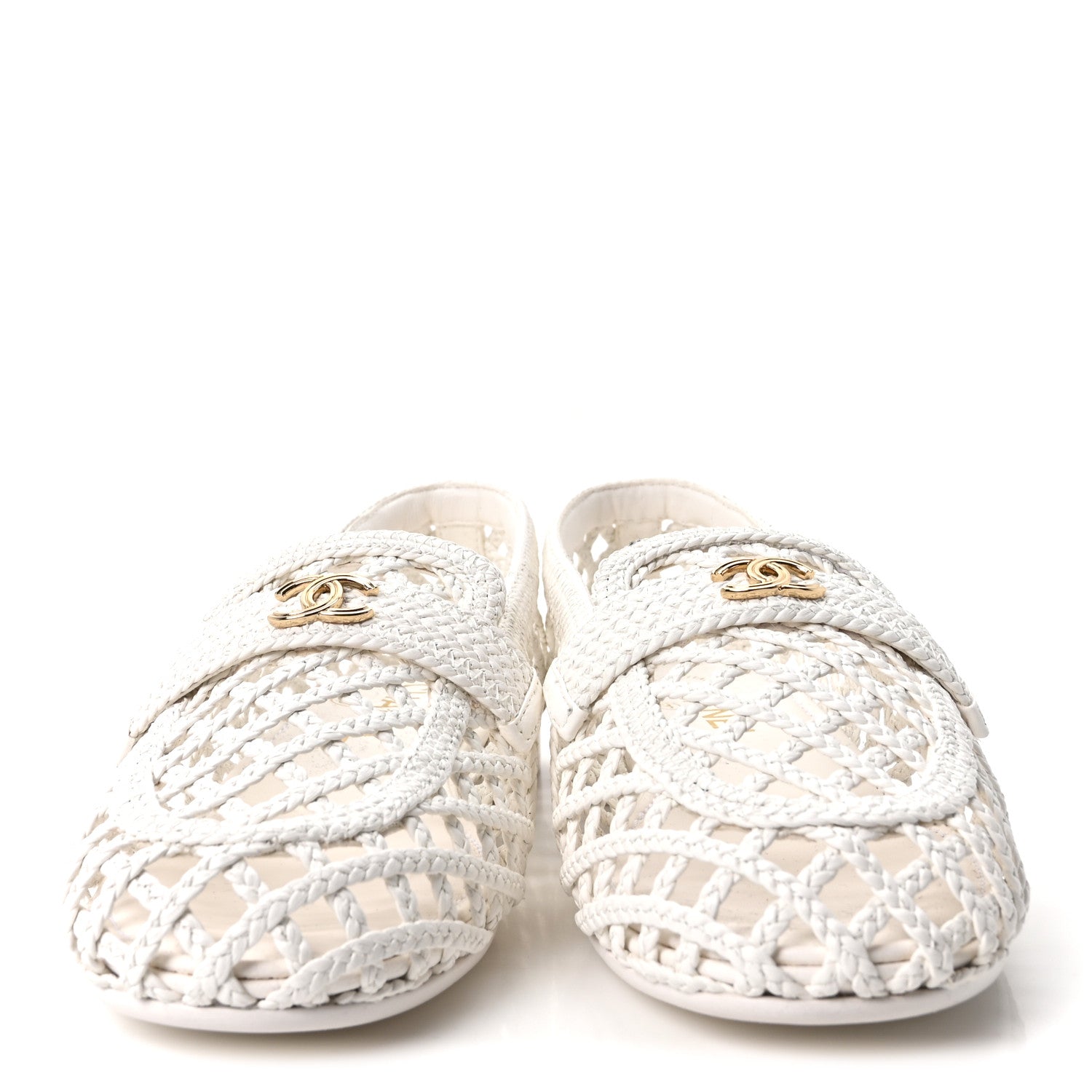 Braided Lambskin CC Mocassin Loafers 39 White