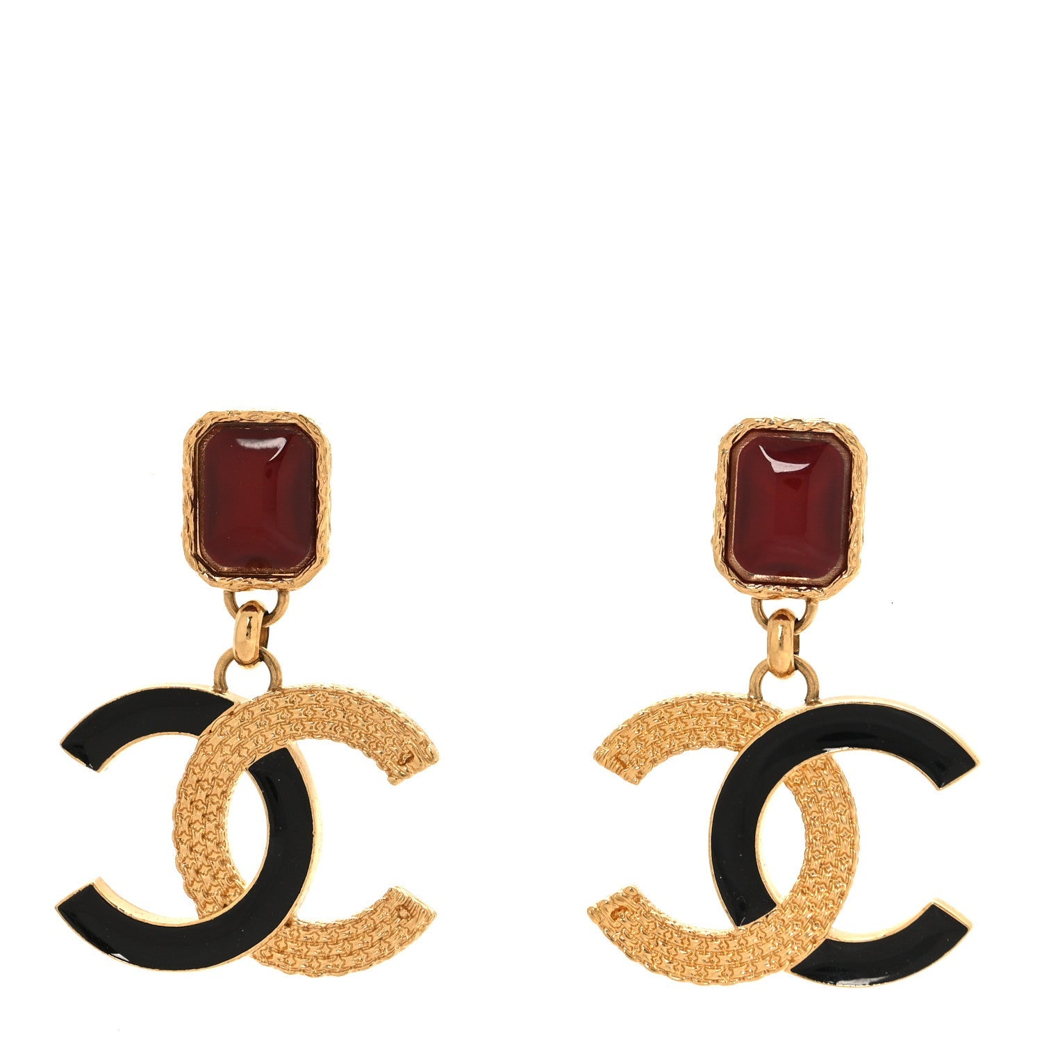 Metal Gripoix Enamel CC Drop Earring Red Black