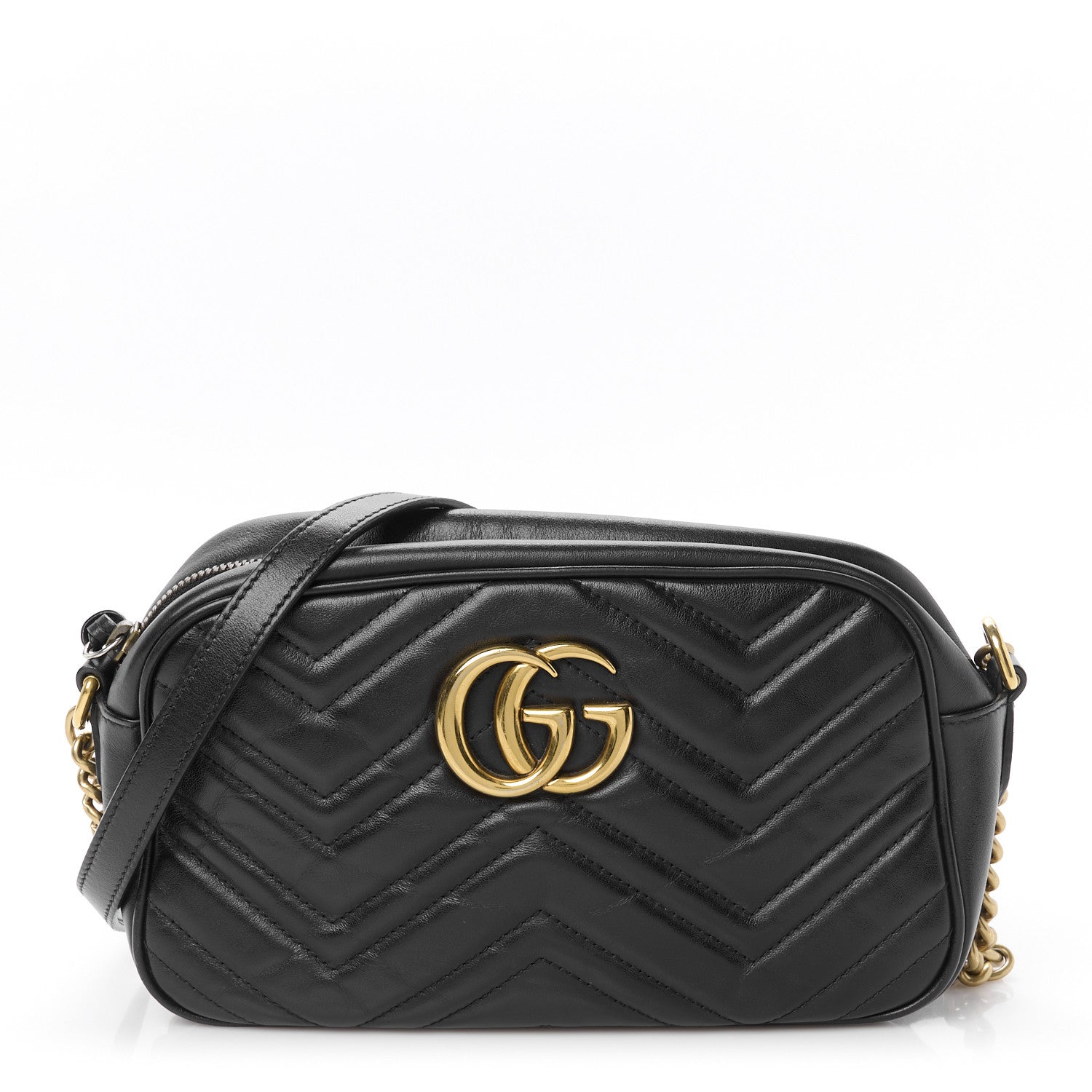 Calfskin Matelasse Small GG Marmont Chain Shoulder Bag Black