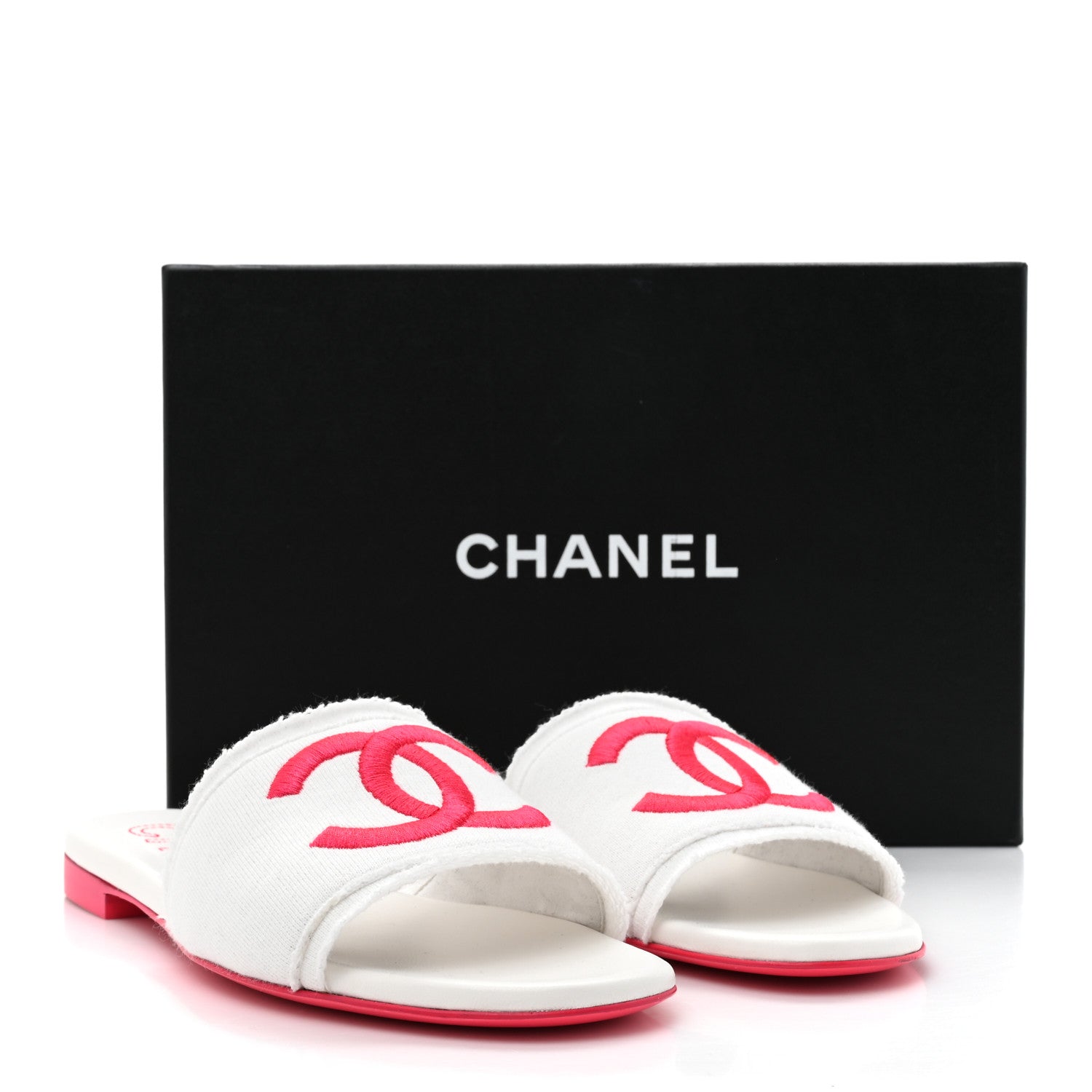 Jersey Knit CC Mules 39 White Fuchsia