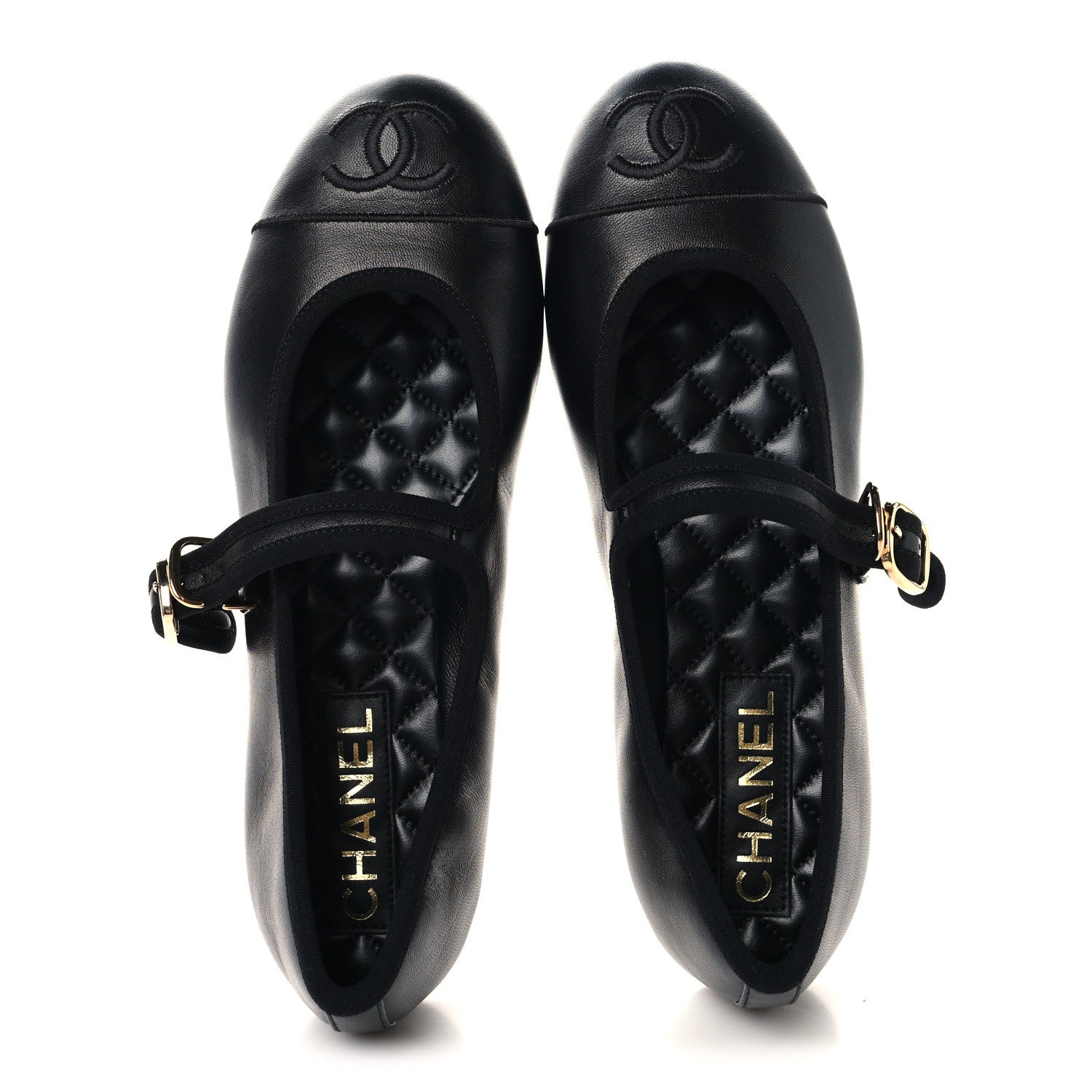 Lambskin Mary Jane Flats 38 Black