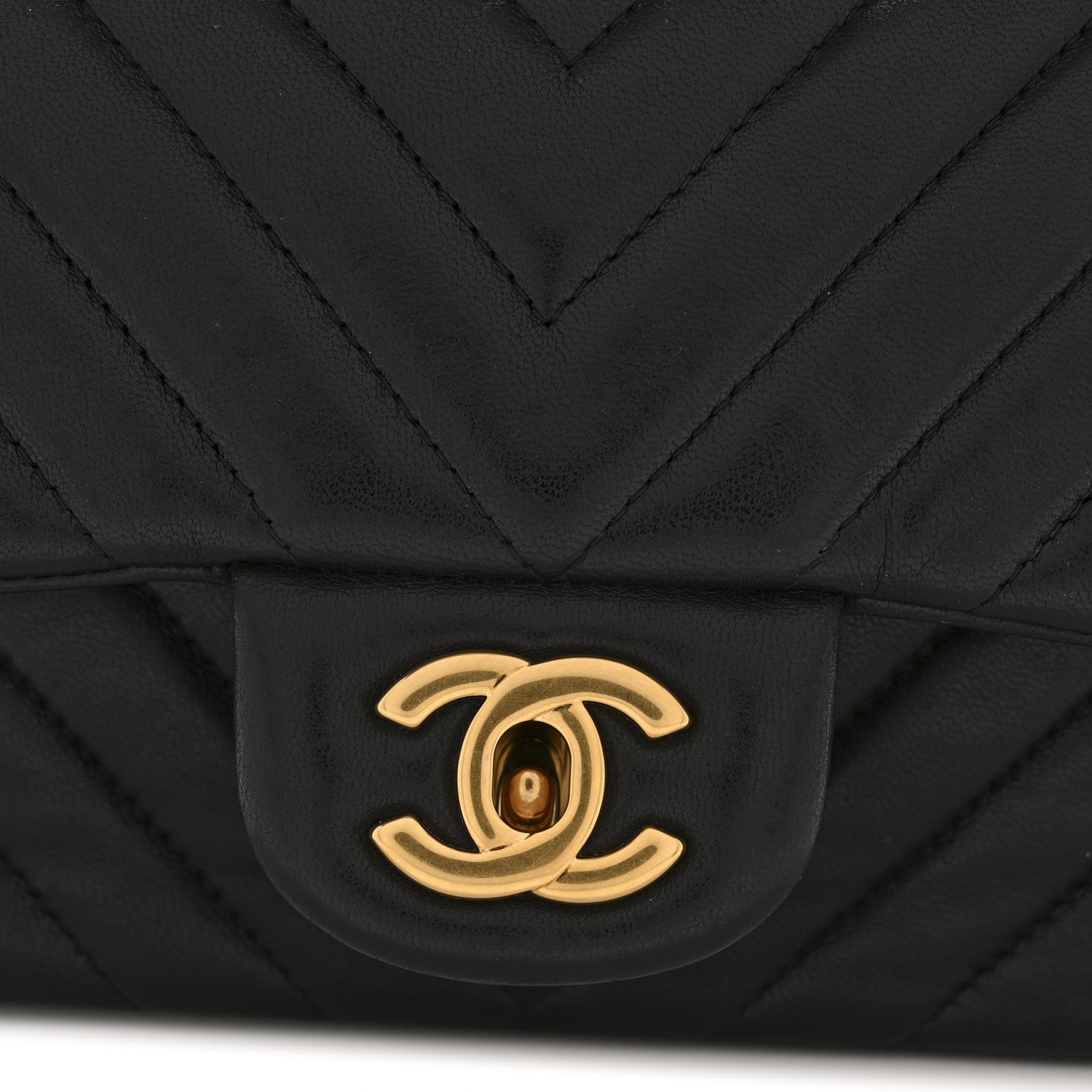 Lambskin Chevron Quilted Mini Rectangular Flap Black