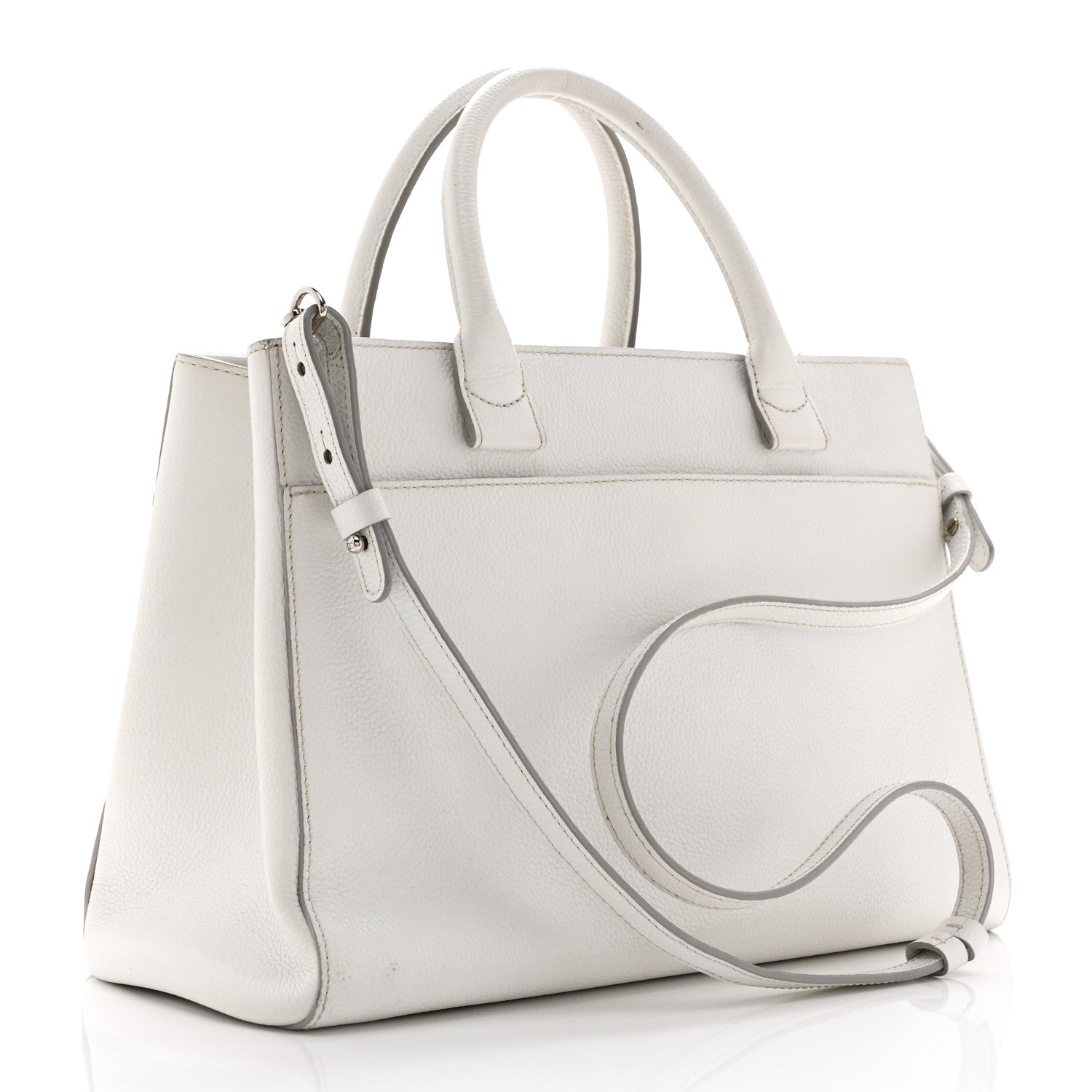 Grained Calfskin Small Neo Executive Shopper Tote White