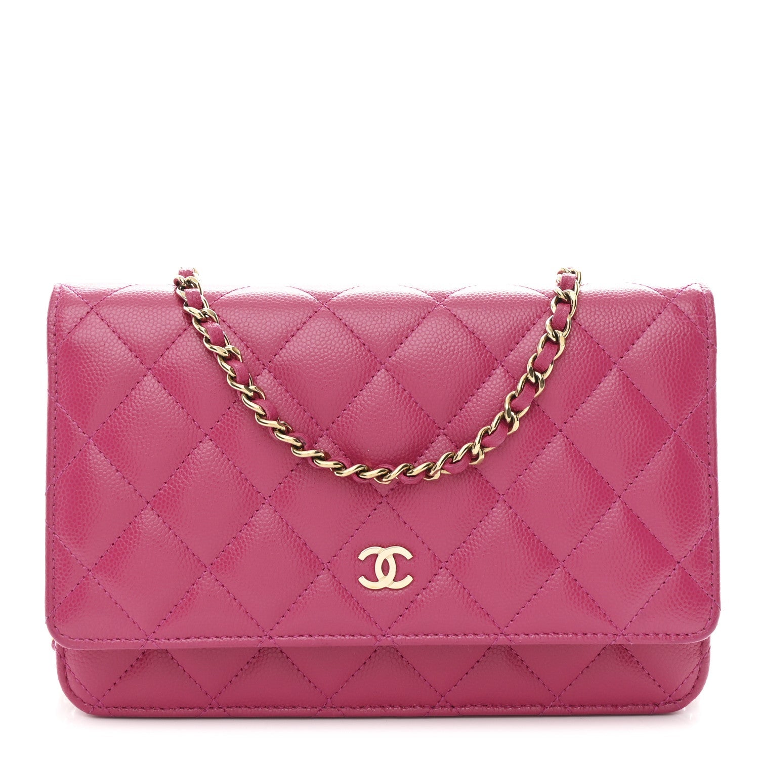 Caviar Quilted Wallet On Chain WOC Dark Pink