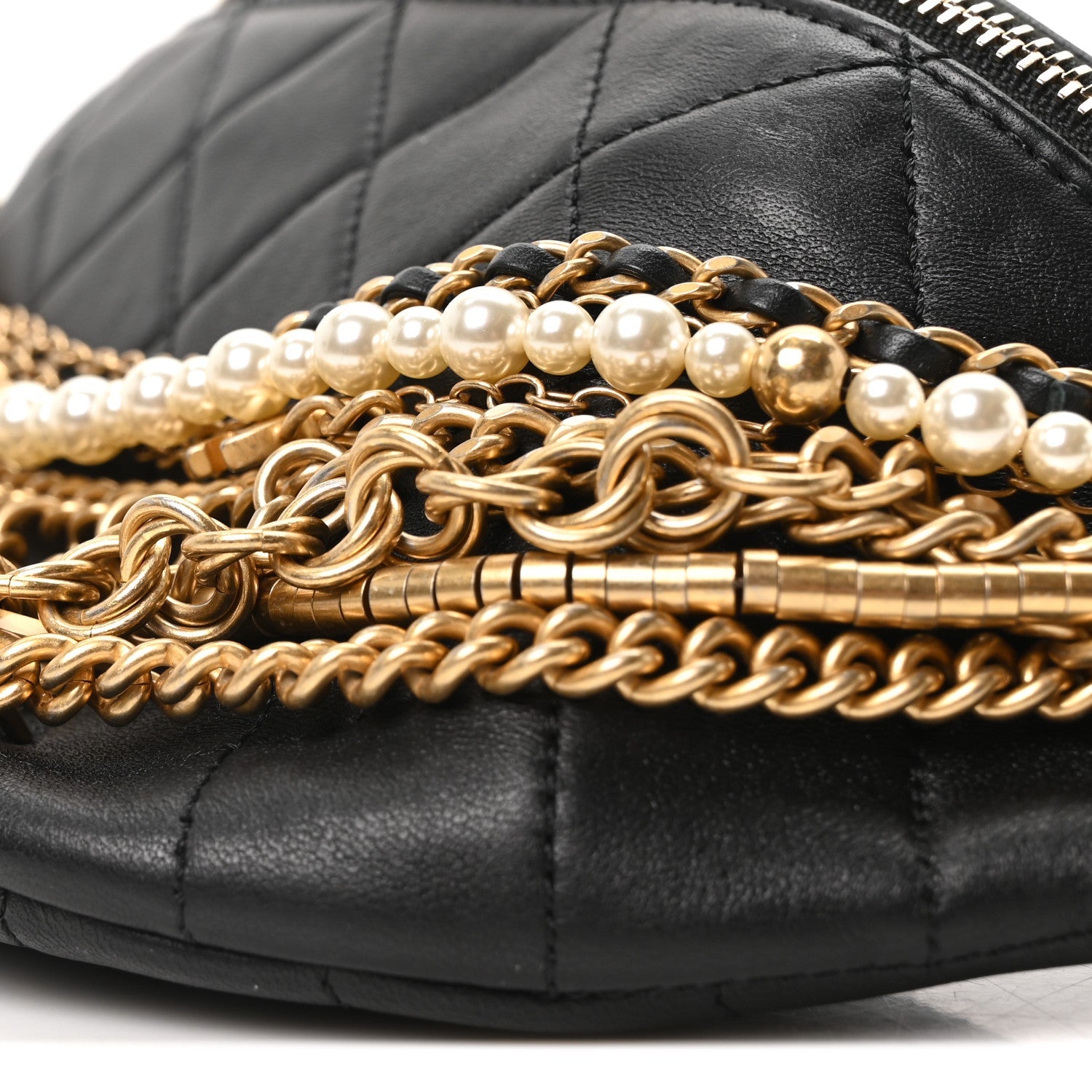 Lambskin Quilted All About Chains Waist Belt Bag Black
