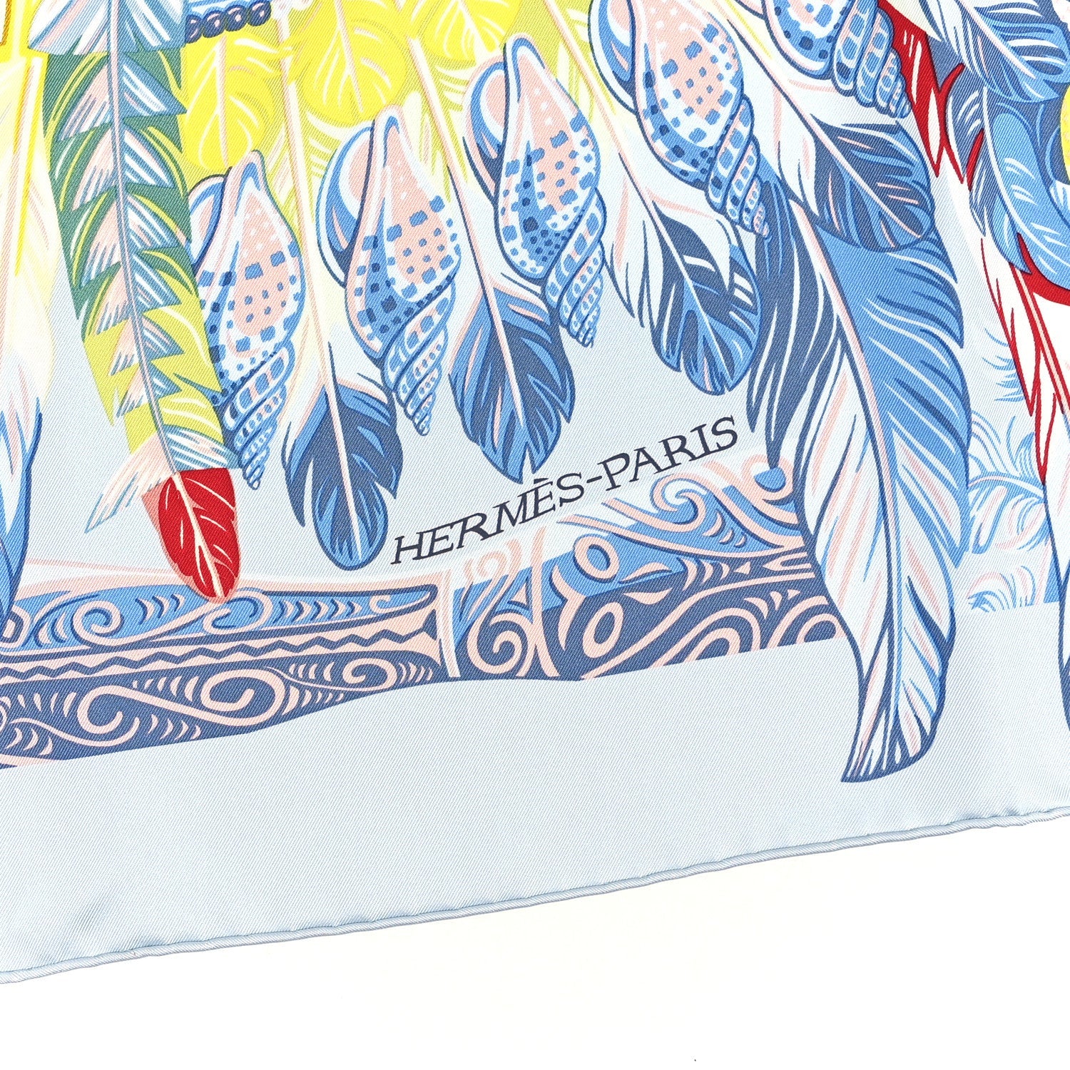 Silk Danse Pacifique Scarf 90 Bleu Ciel Vert Jaune Vif