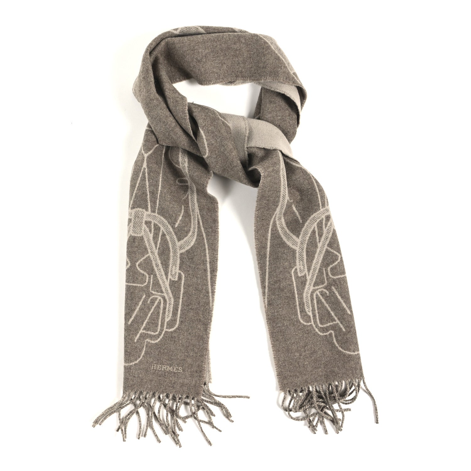 Cashmere Tete-a-Tete Equestre Scarf Taupe Grege