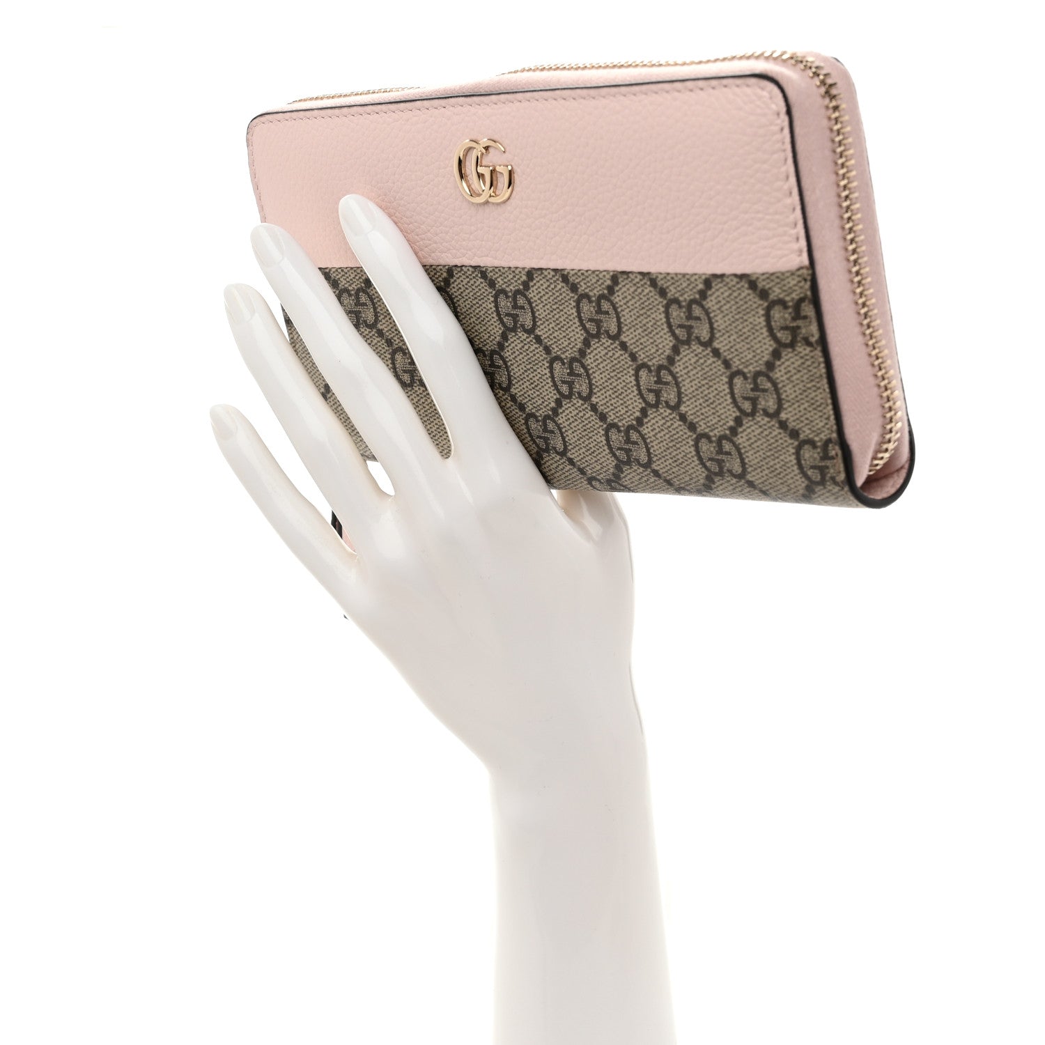 Dollar Calfskin GG Supreme Monogram GG Marmont Zip Around Wallet Porcelain Rose Beige Ebony