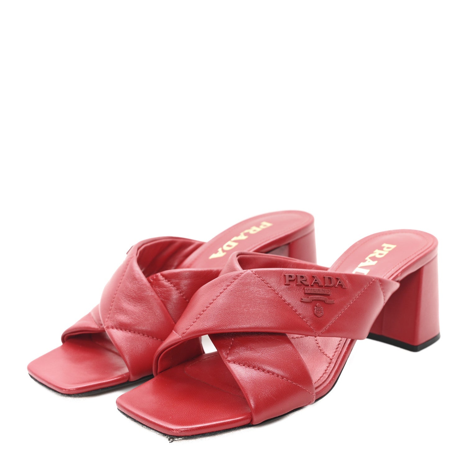 Nappa Logo Quilted Crisscross 65mm Block Heel Slide Sandals 36.5 Red