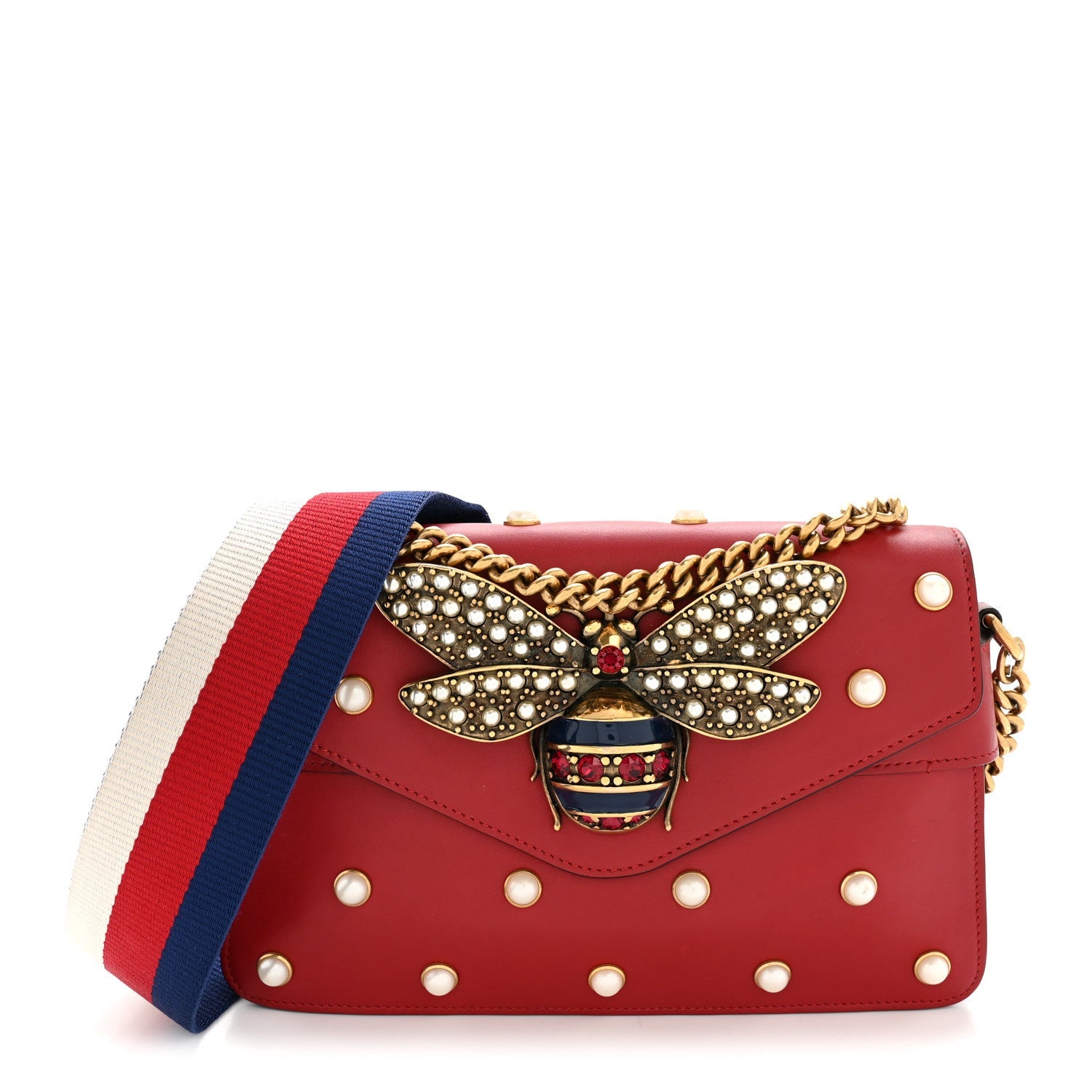 Nappa Pearl Studded Mini Queen Margaret Broadway Shoulder Bag Hibiscus Red