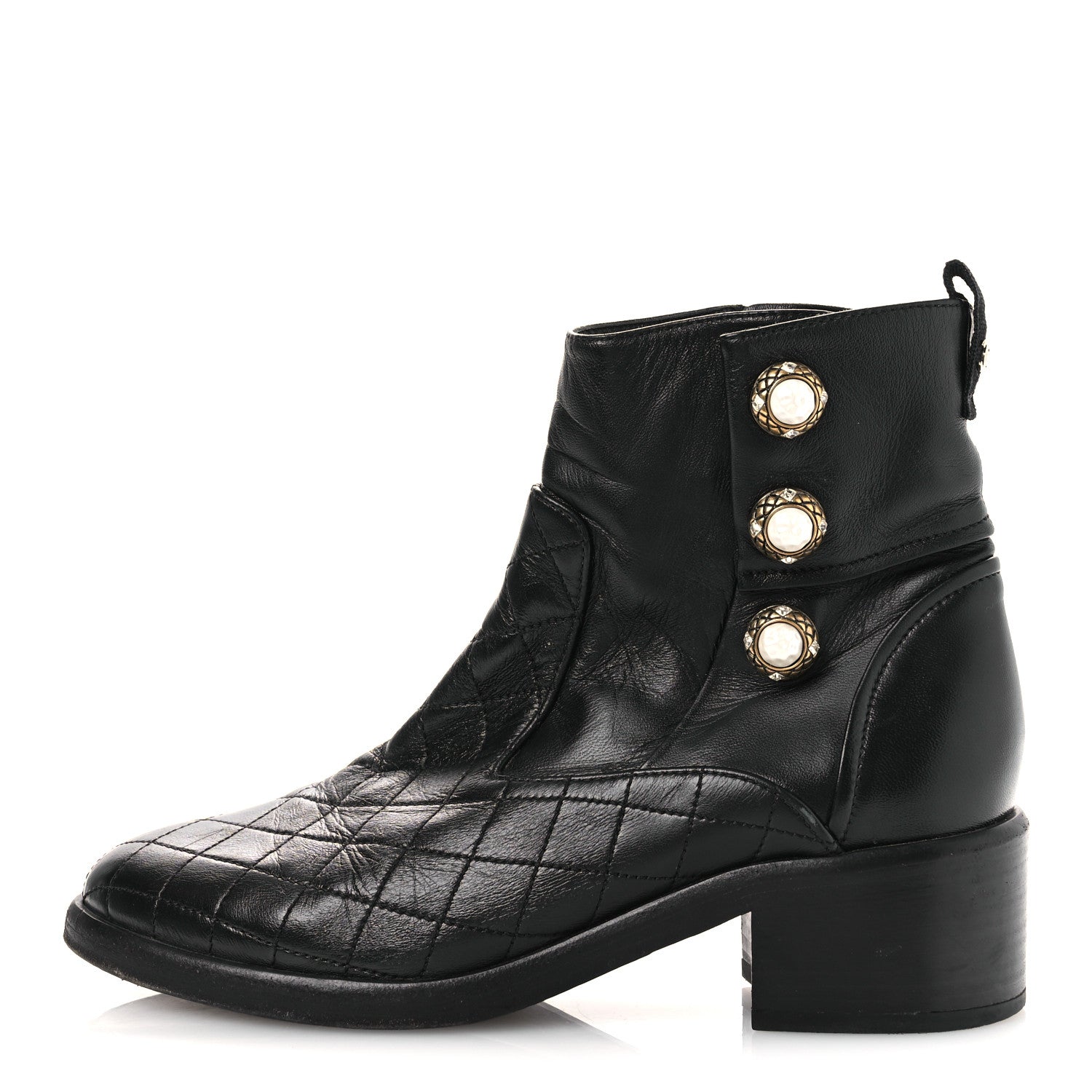 Lambskin Pearl Short Boots 38.5 Black