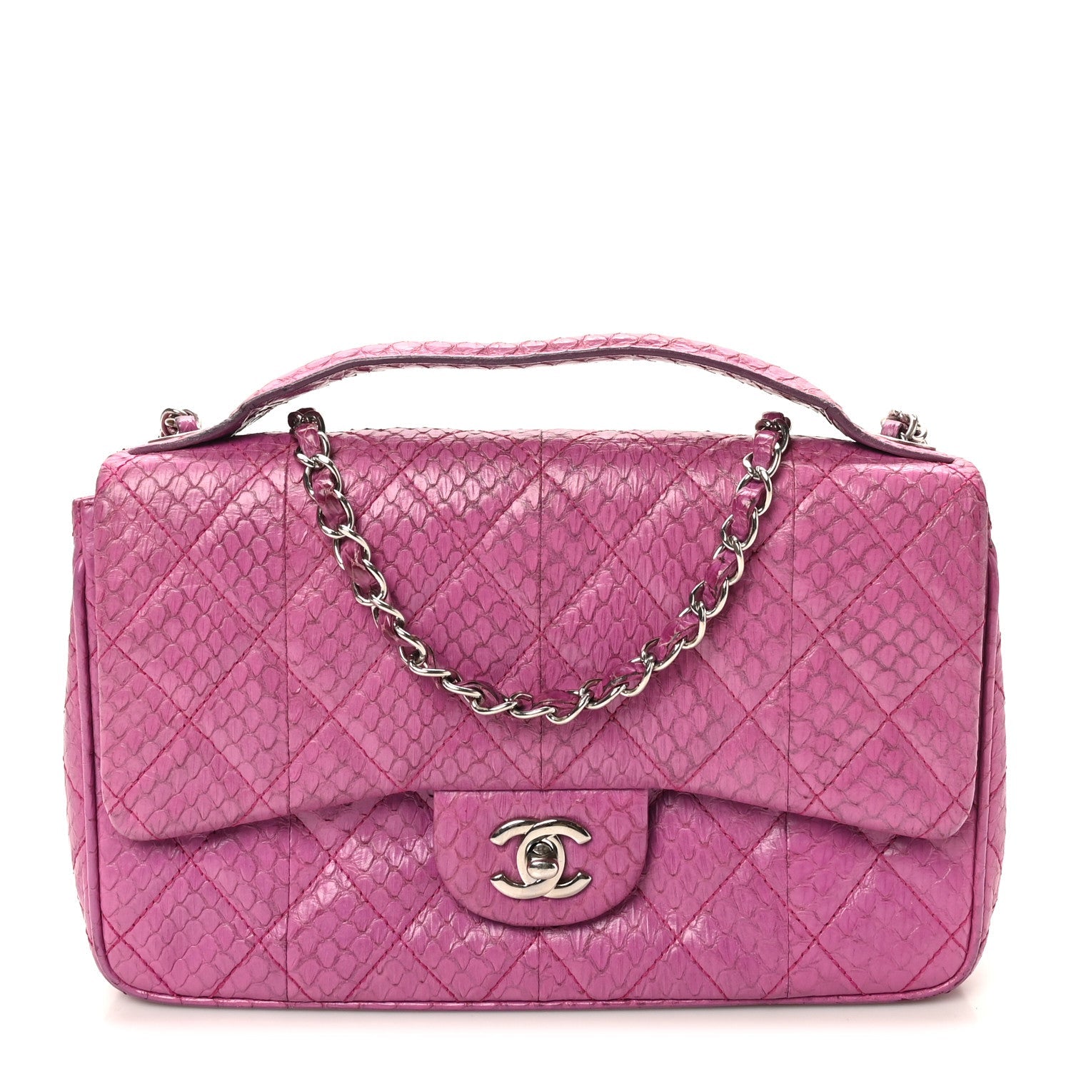 Elaphe Snakeskin Quilted Medium Easy Carry Flap Purple