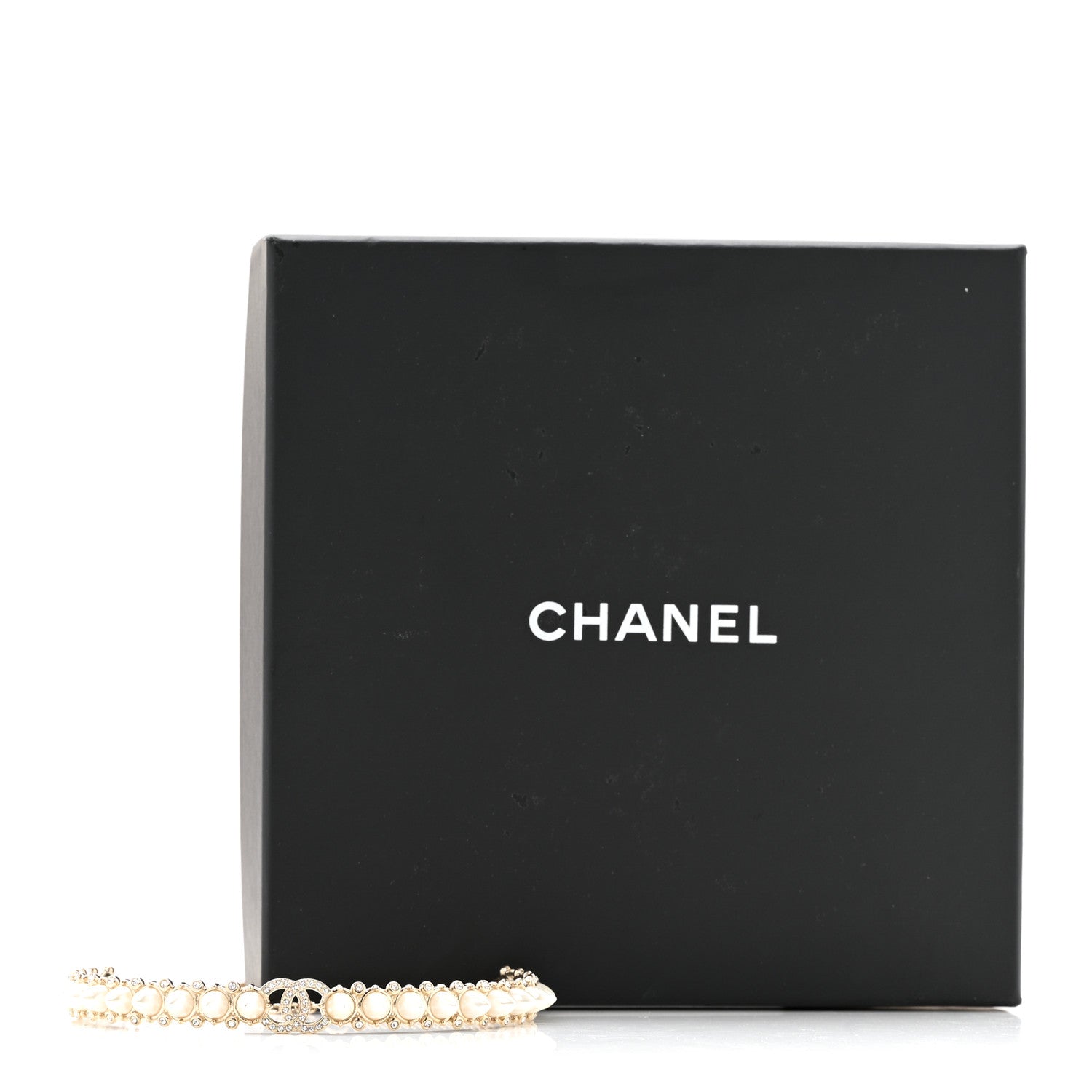 Strass Crystal Studded Pearl CC Choker Necklace Gold Pearly White