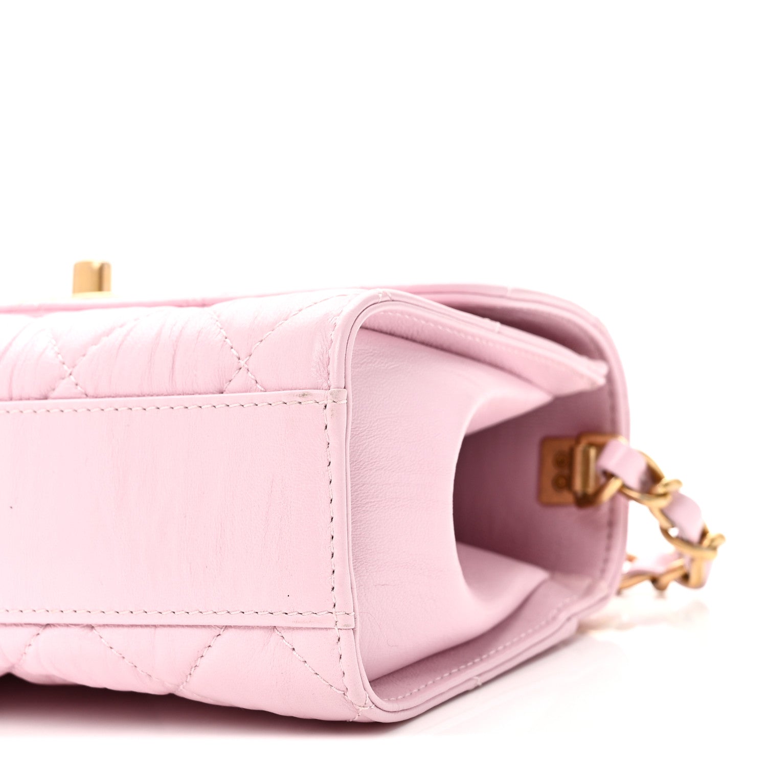 Crumpled Lambskin Quilted Mini CC Links Top Handle Flap Light Pink