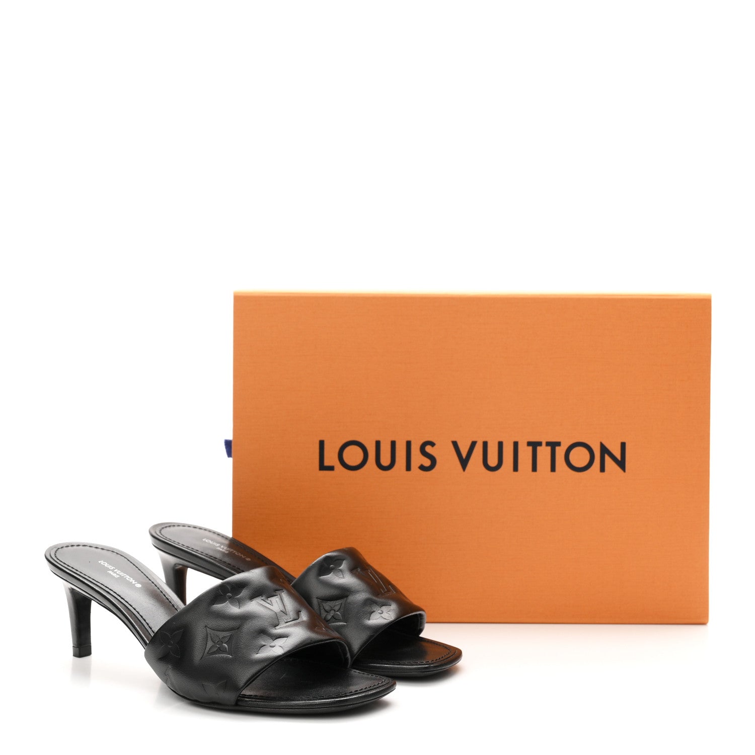 Lambskin Embossed Monogram Revival Mid Heel Mules 37 Black
