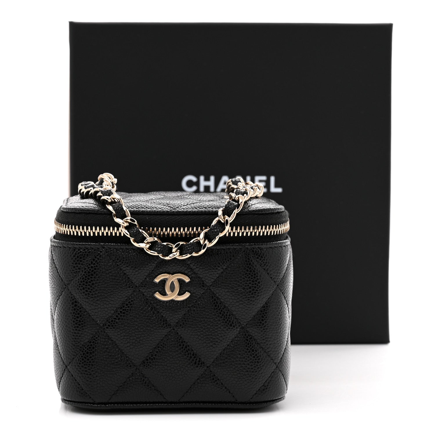 Caviar Quilted Mini Vanity Case With Chain Black
