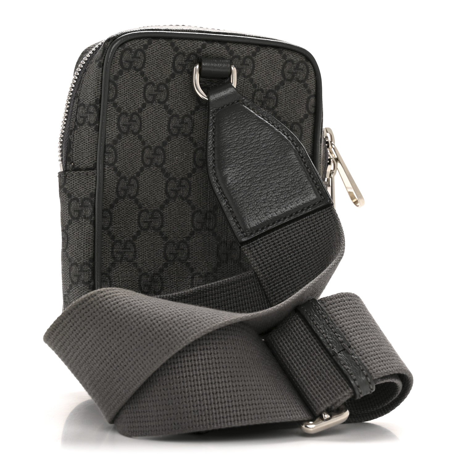GG Supreme Monogram Textured Dollar Calfskin Mini Ophidia Messenger Grey Black Graphite Grey