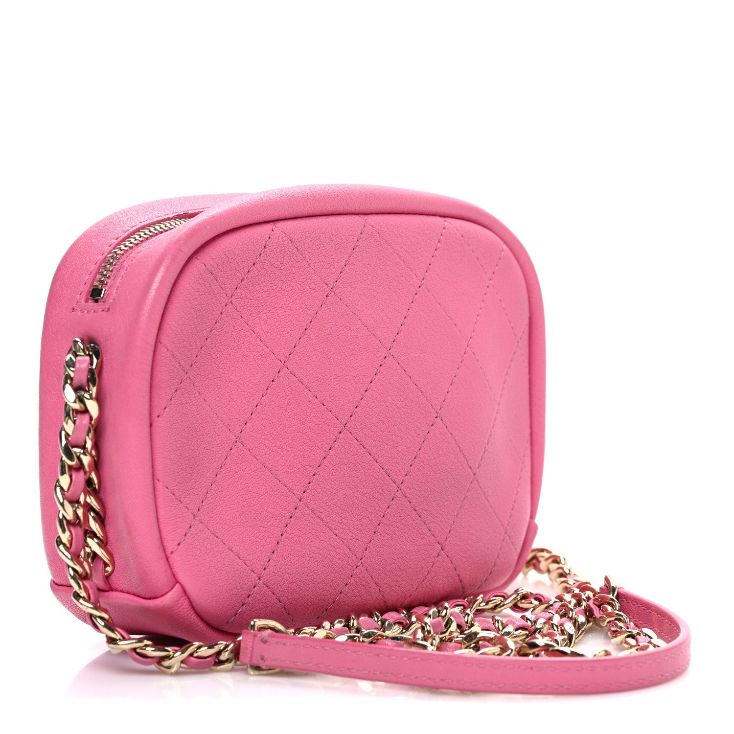 Goatskin Quilted Small Casual Trip Camera Case Dark Pink