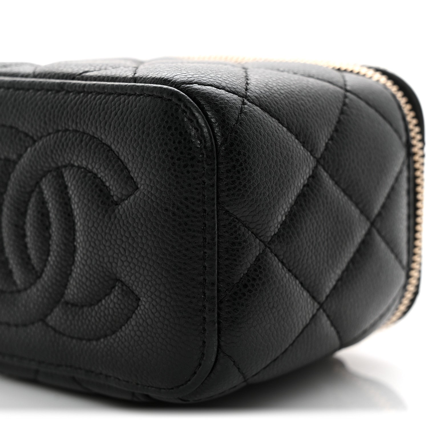Caviar Quilted Mini Vanity Case With Chain Black