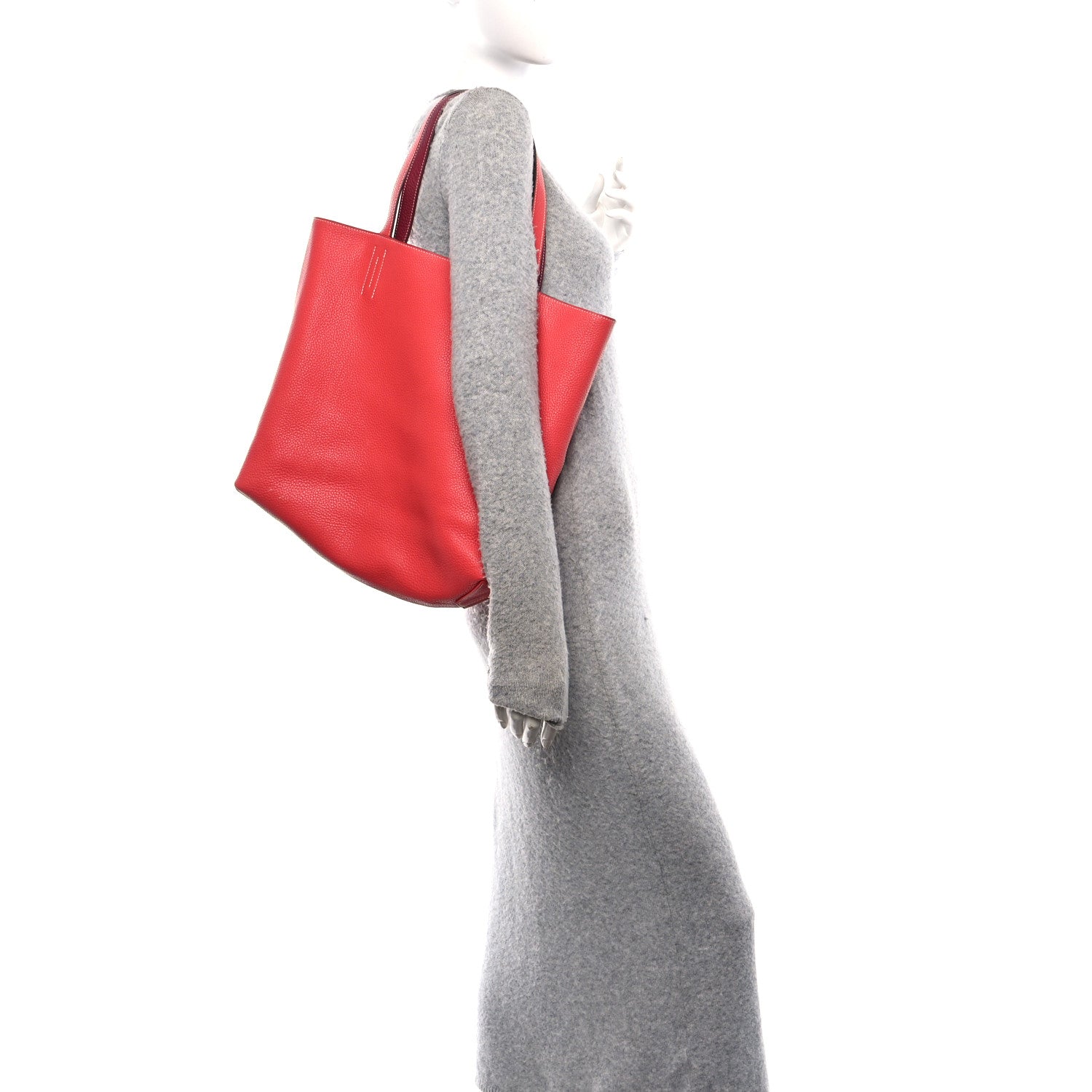 Taurillon Clemence Double Sens 36 Reversible Tote Rubis Bougainvillea