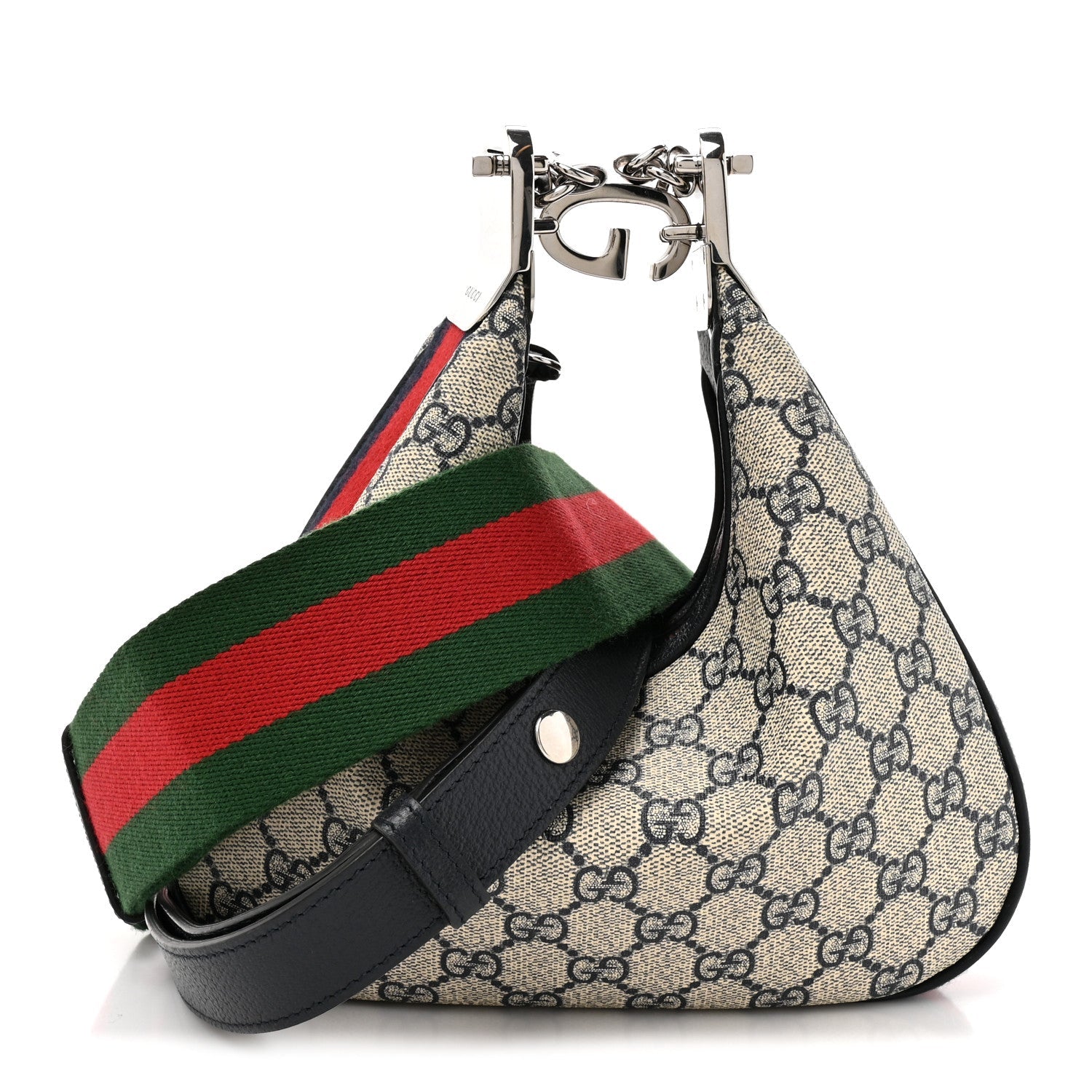 GG Supreme Monogram Textured Calfskin Web Small Attache Shoulder Bag Beige Blue