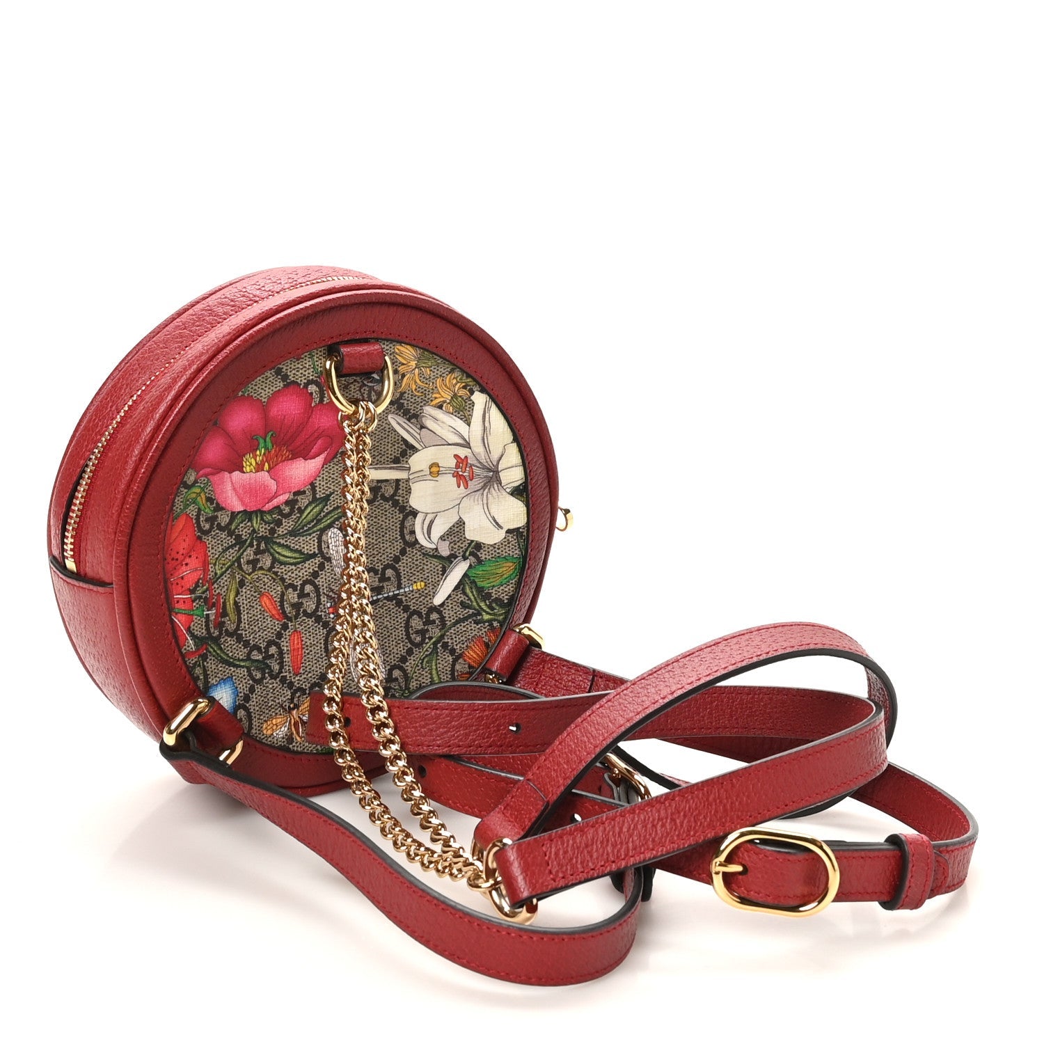 GG Supreme Monogram Web Flora Mini Ophidia Round Backpack Red