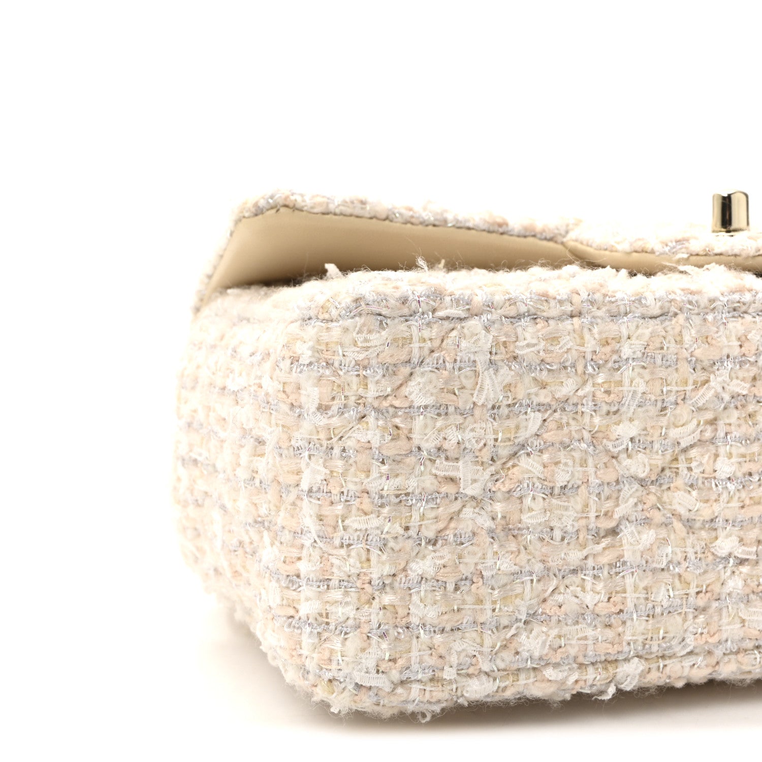 Tweed Quilted Mini Rectangular Flap Off White