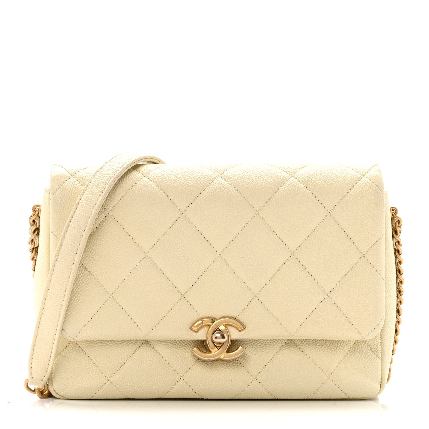 Shiny Caviar Quilted Small Chain Melody Flap White