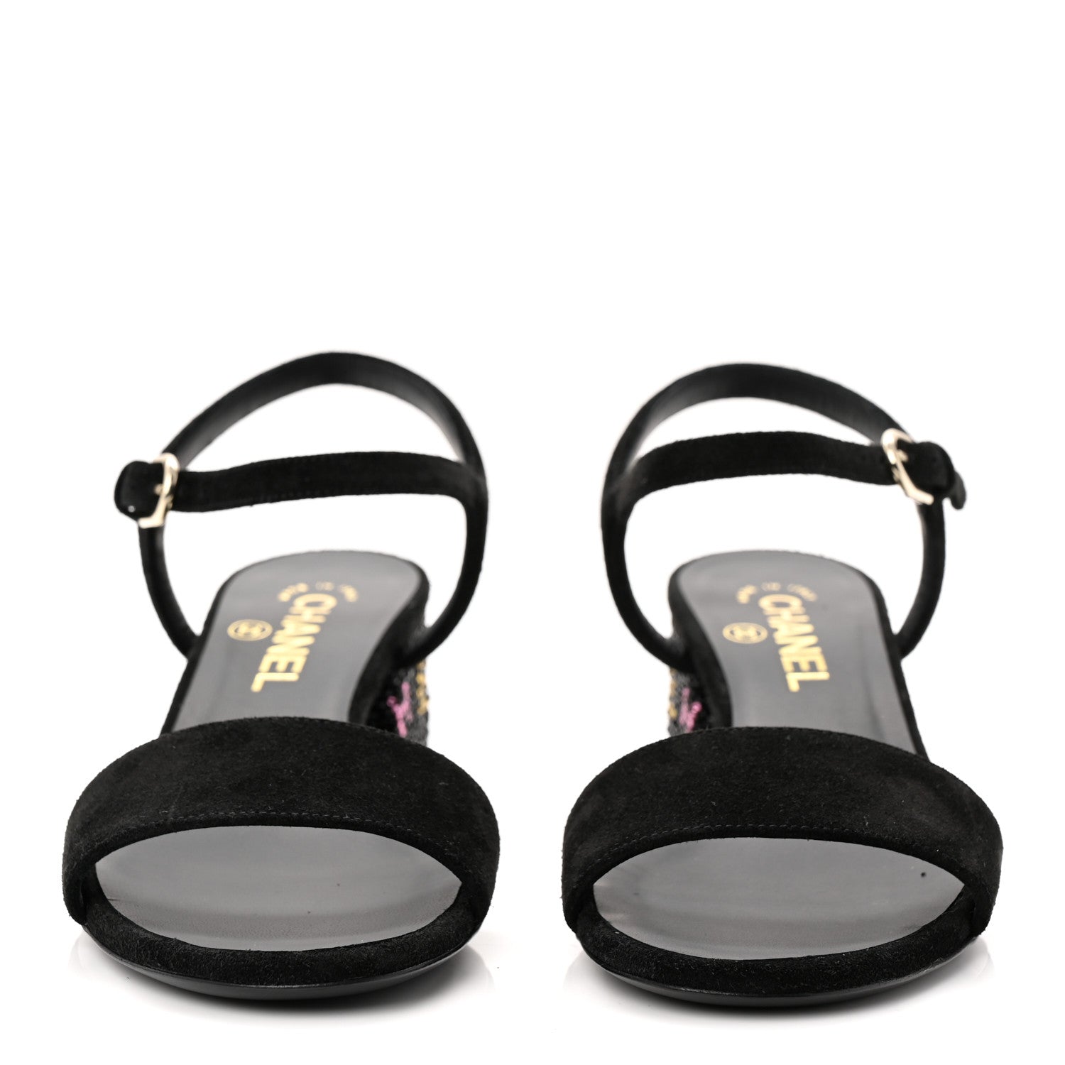 Suede Strass Ankle Strap Sandals 37.5 Black Multicolor
