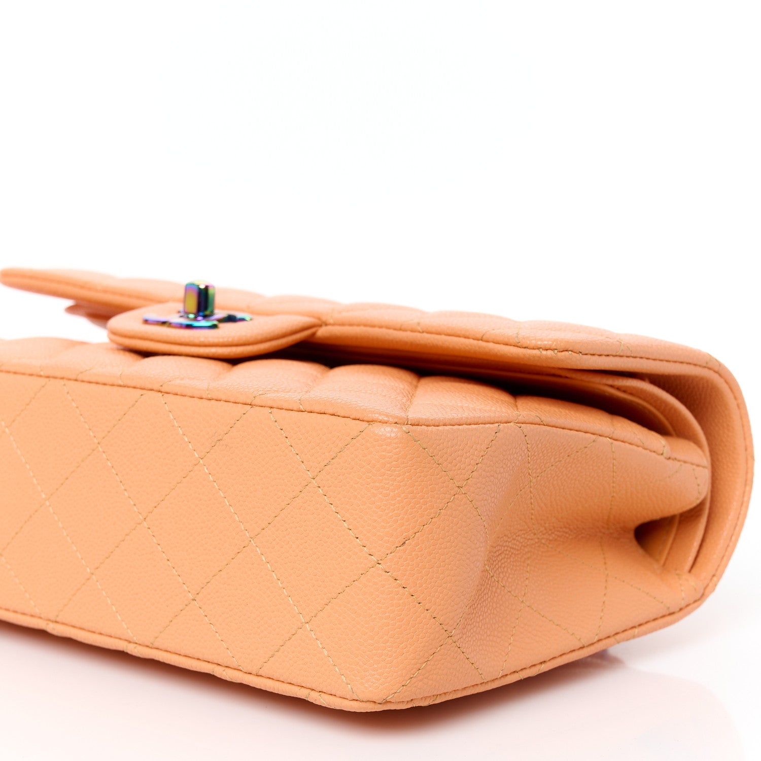 Caviar Quilted Rainbow CC Small Double Flap Orange