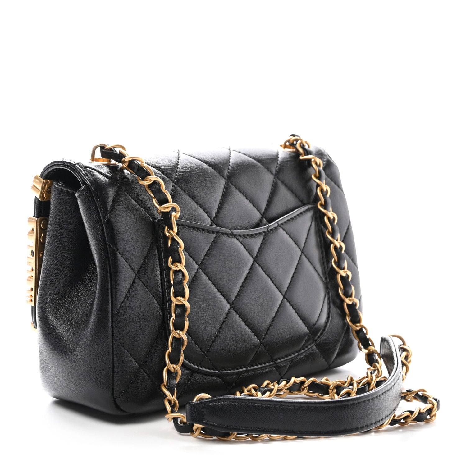 Lambskin Enamel Strass Quilted Mini Paris Monaco Flap Black