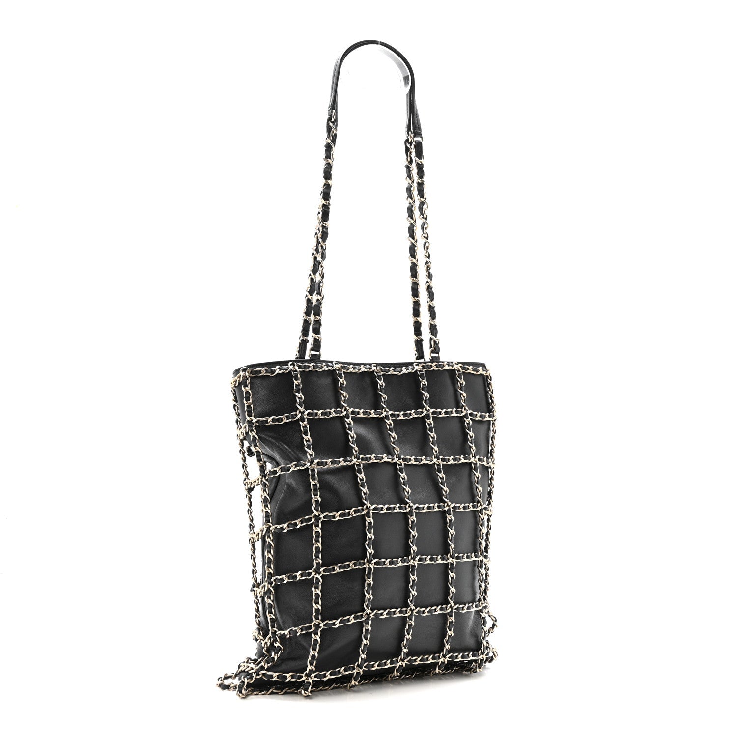Lambskin Large Shopping Chain Tote Black