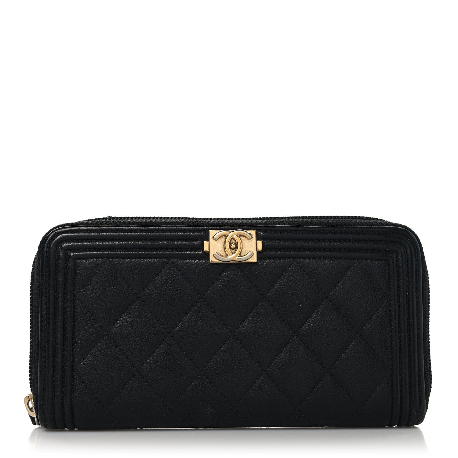 Caviar Quilted Boy Long Zip Around Wallet Black
