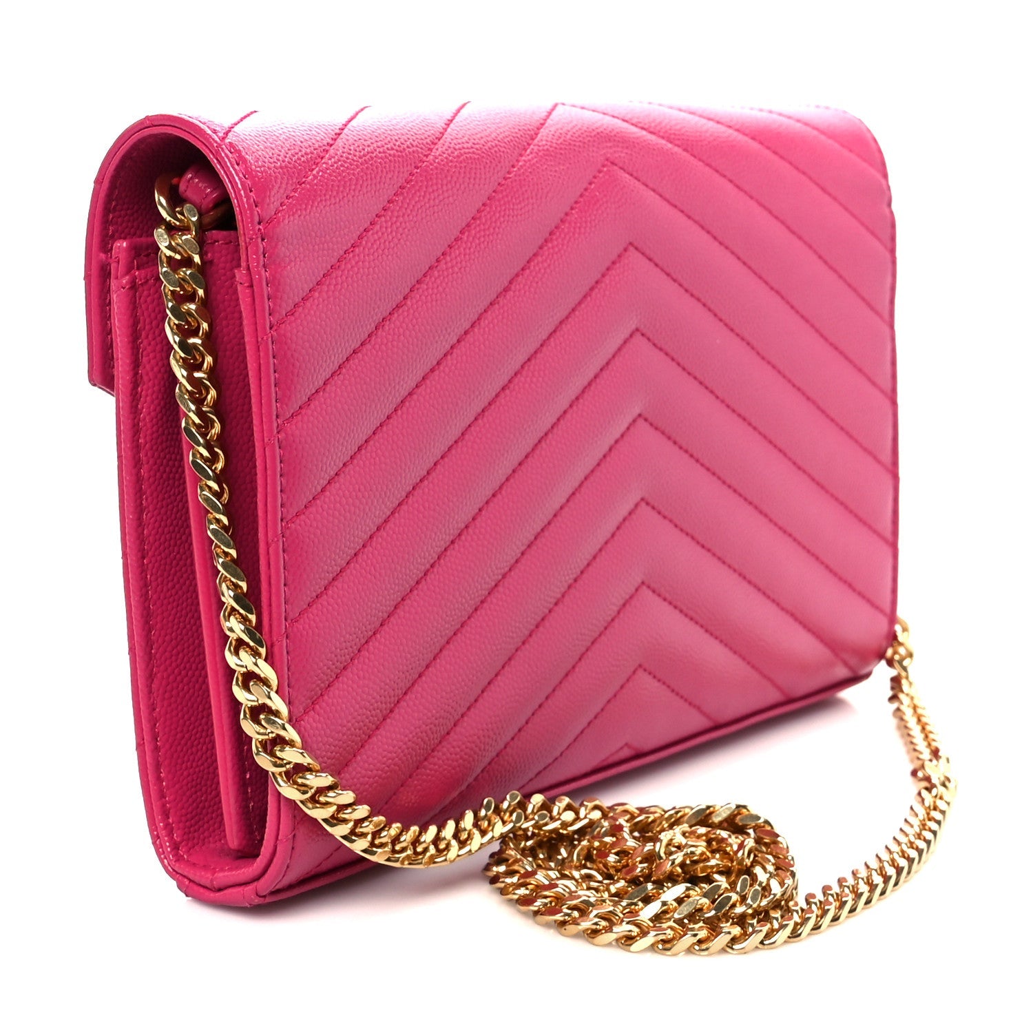 Grain De Poudre Matelasse Chevron Monogram Envelope Chain Wallet Bubblegum