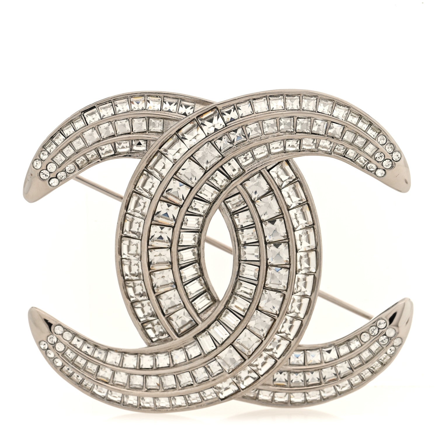 Baguette Crystal CC Brooch Silver