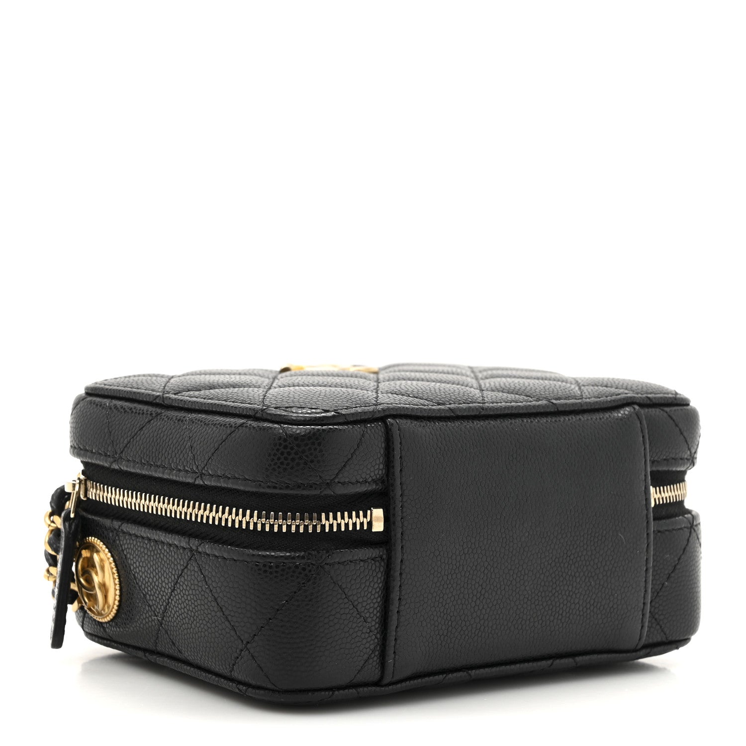Caviar Quilted Twist Your Buttons Clutch With Chain Black