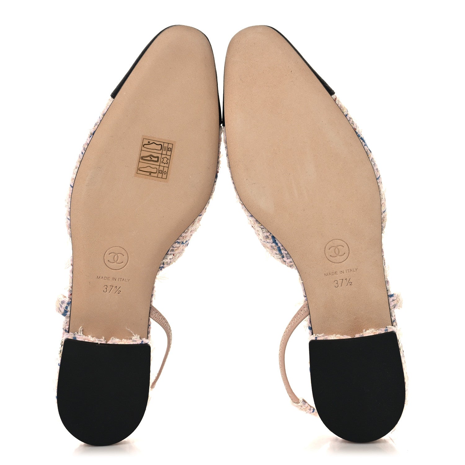 Tweed Grosgrain Cap Toe CC Slingback Flat 37.5 Pink Multicolor