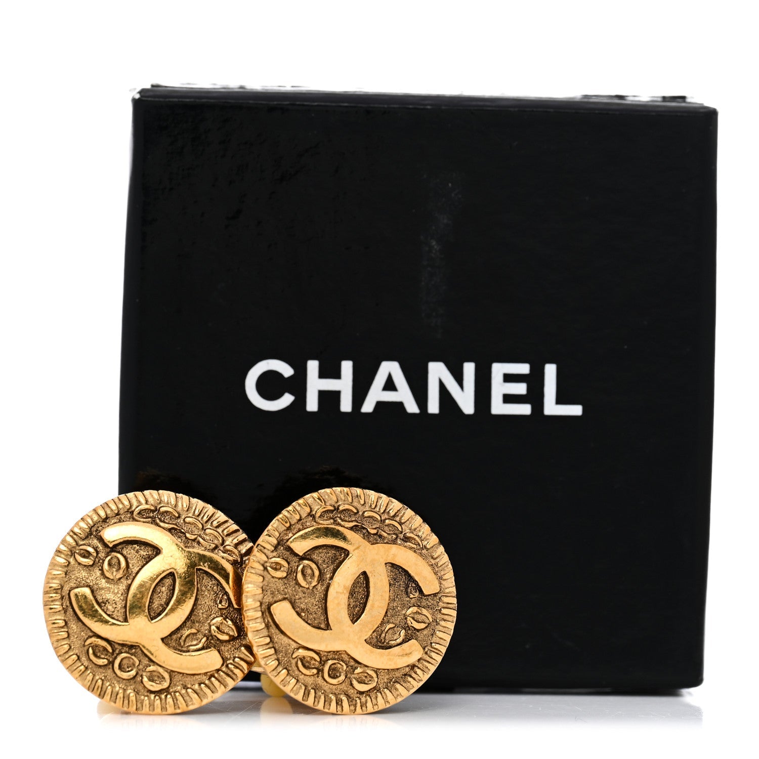 Round CC Clip On Earrings Gold
