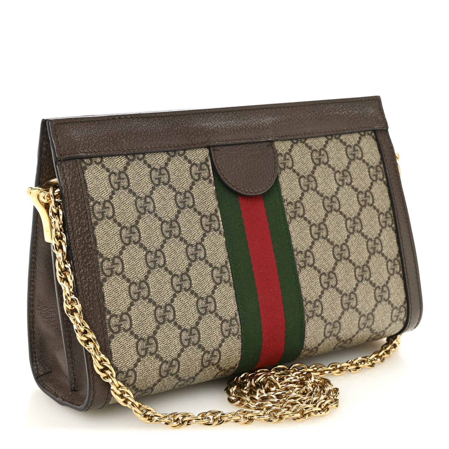 GG Supreme Monogram Web Small Ophidia Chain Shoulder Bag Brown