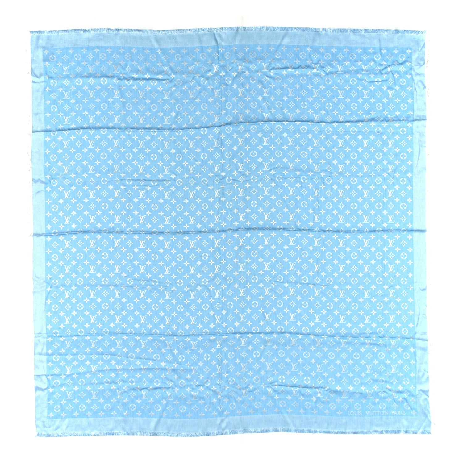 Silk Wool Monogram Denim T-Shirting Shawl Light Blue